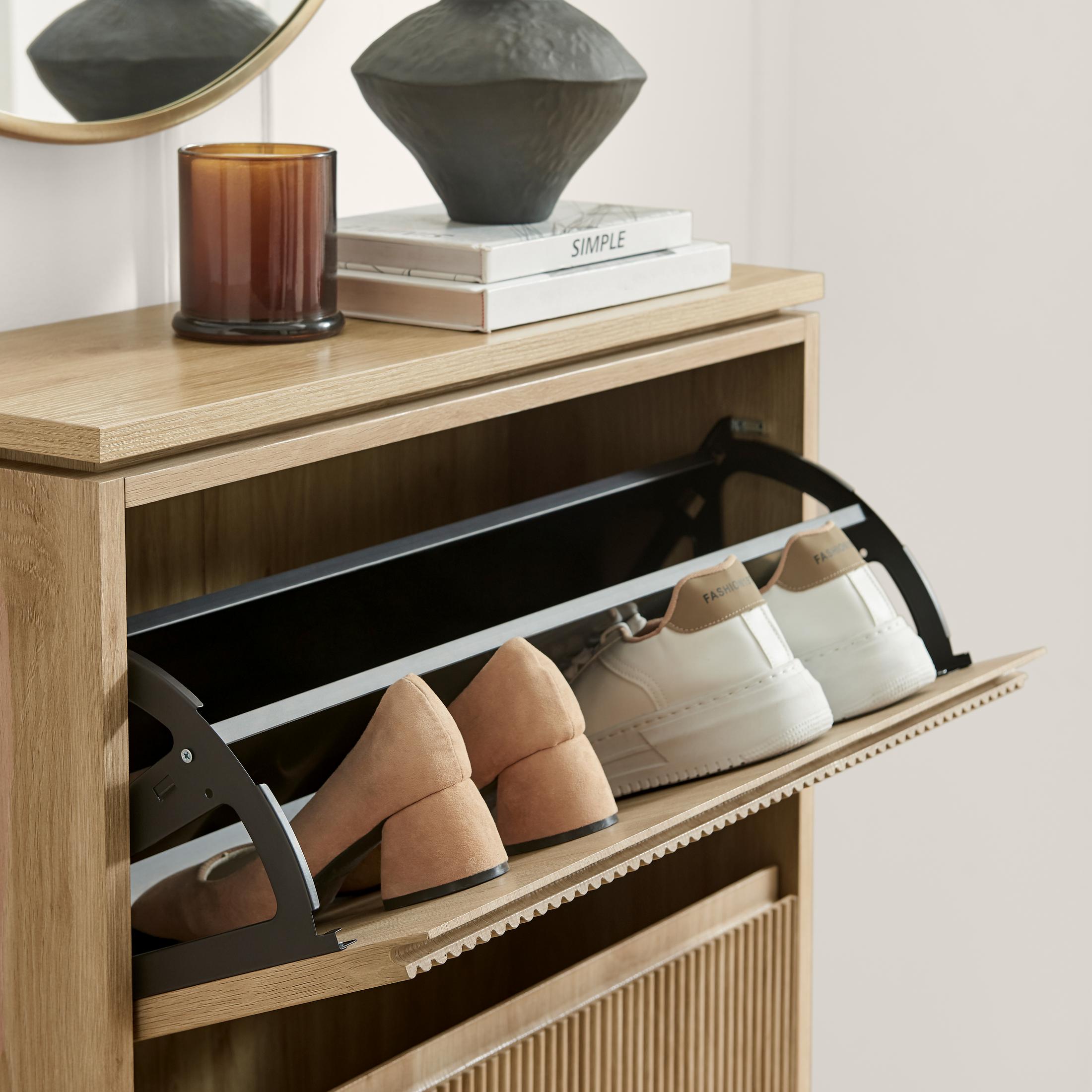 Penrose 3 Door Oak Effect Wood Shoe Storage Cabinet — image 4