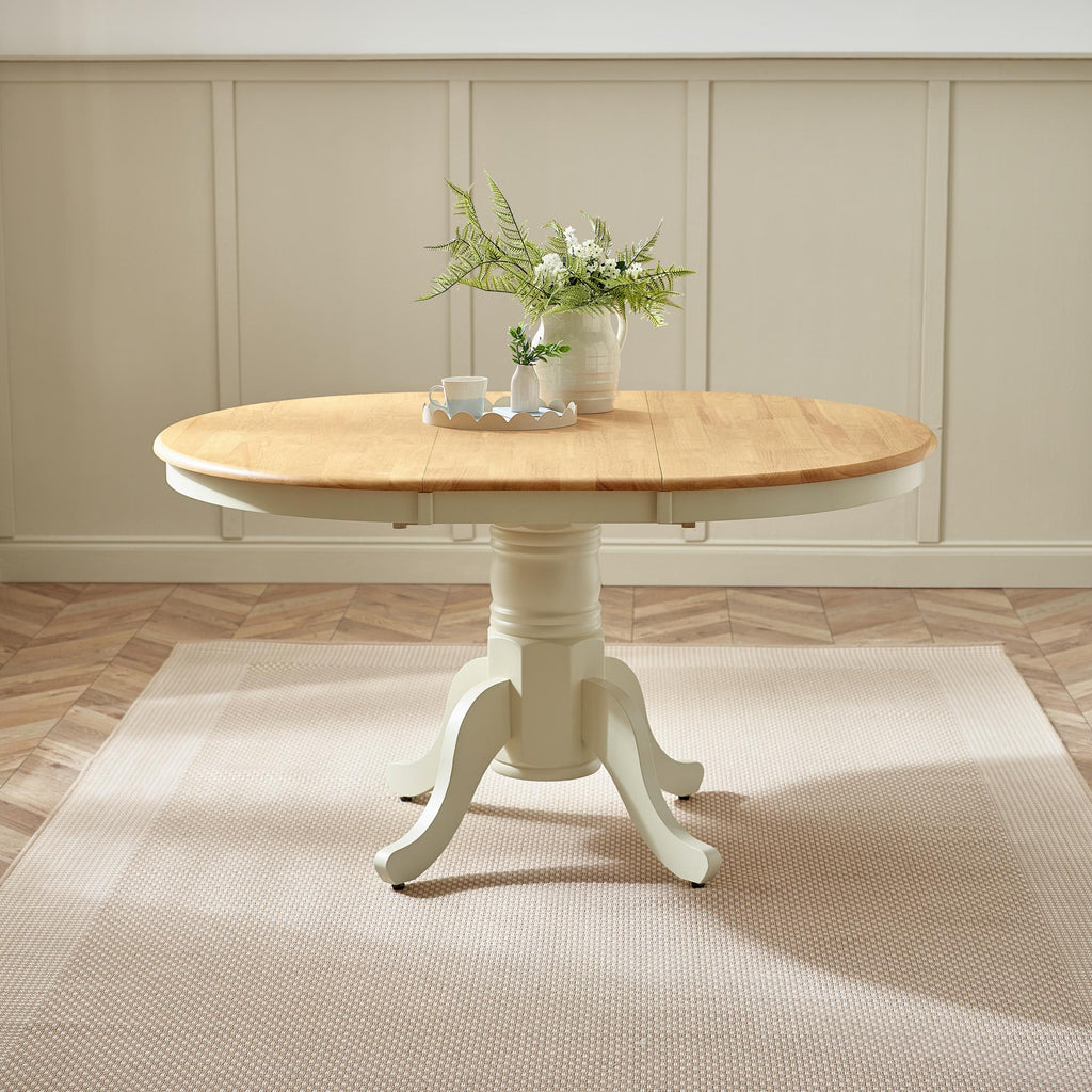 Padstow Round Oak and Cream Solid Wood Extending 4-6 Seater Dining Table — image 8