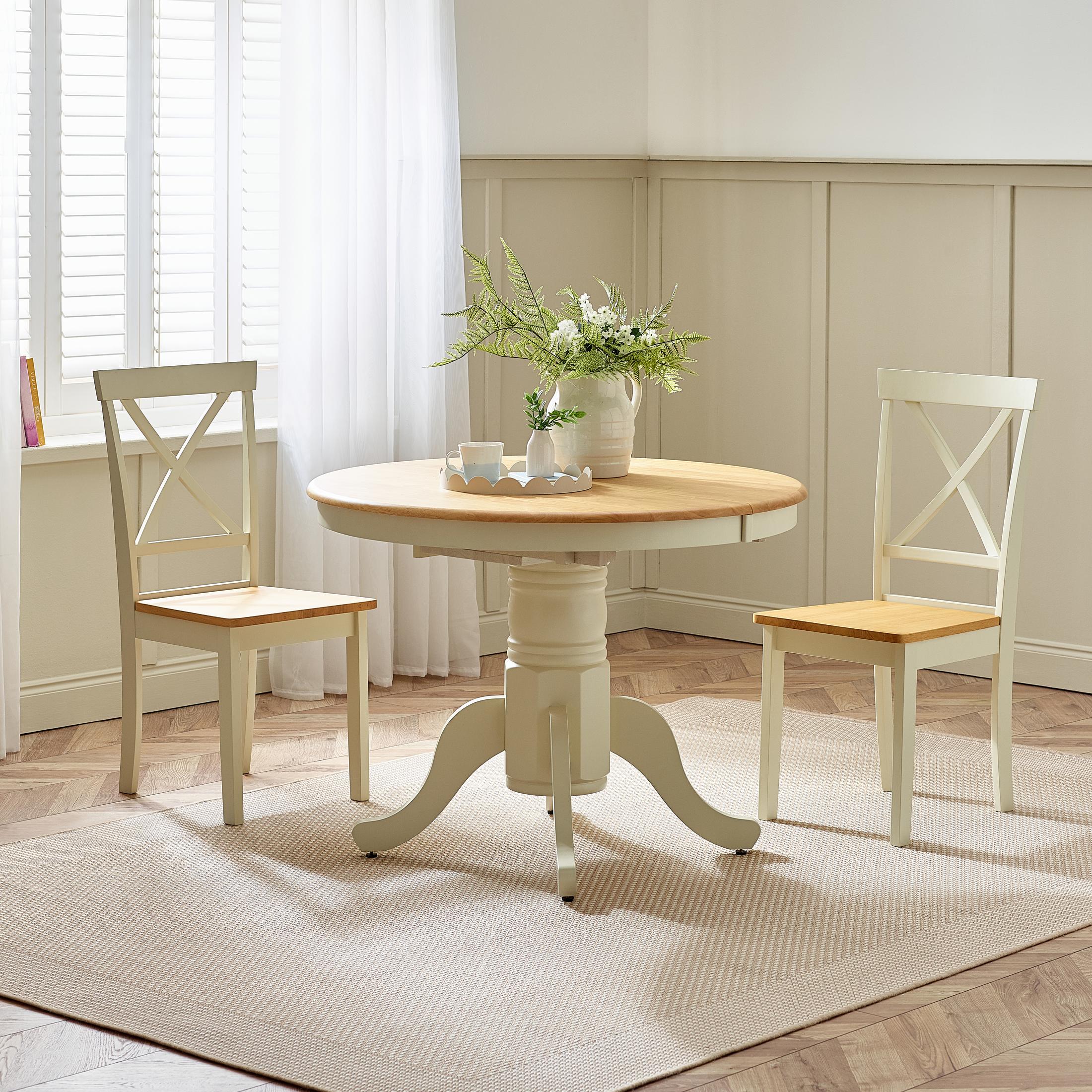 Padstow Round Oak and Cream Solid Wood Extending 4-6 Seater Dining Table — image 7