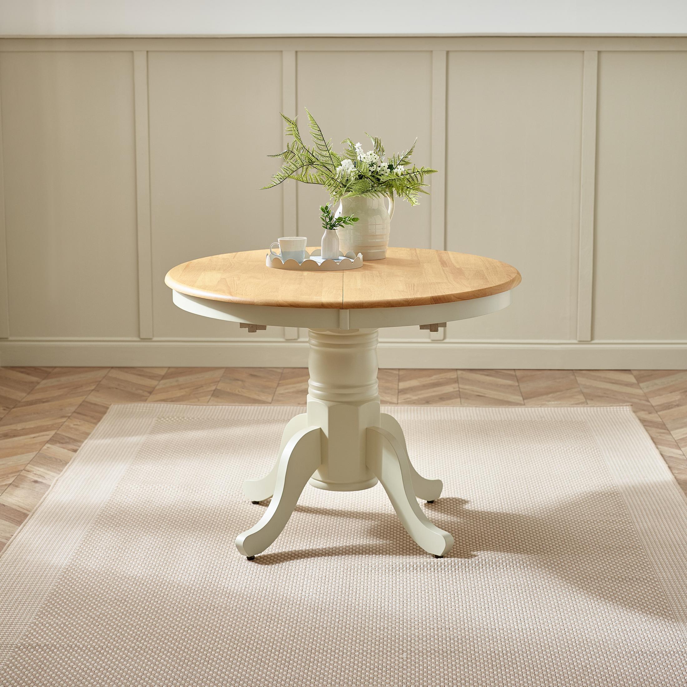 Padstow Round Oak and Cream Solid Wood Extending 4-6 Seater Dining Table — image 9