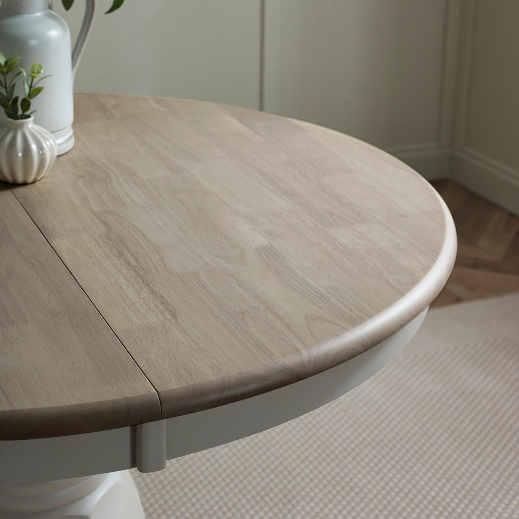 Padstow Round Whitewashed and Light Grey Solid Wood Extending 4-6 Seater Dining Table — image 4