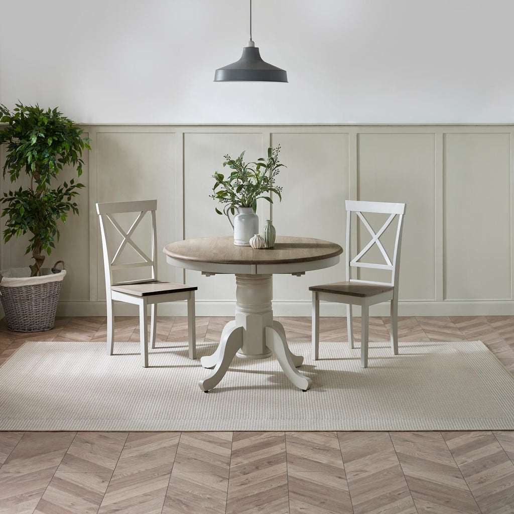 Padstow Round Whitewashed and Light Grey Solid Wood Extending 4-6 Seater Dining Table — image 8