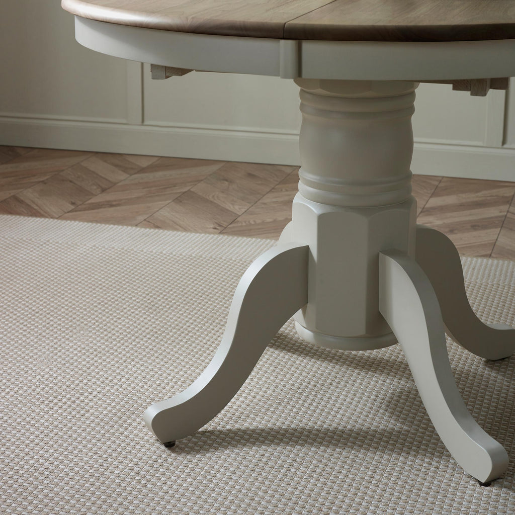 Padstow Round Whitewashed and Light Grey Solid Wood Extending 4-6 Seater Dining Table — image 6