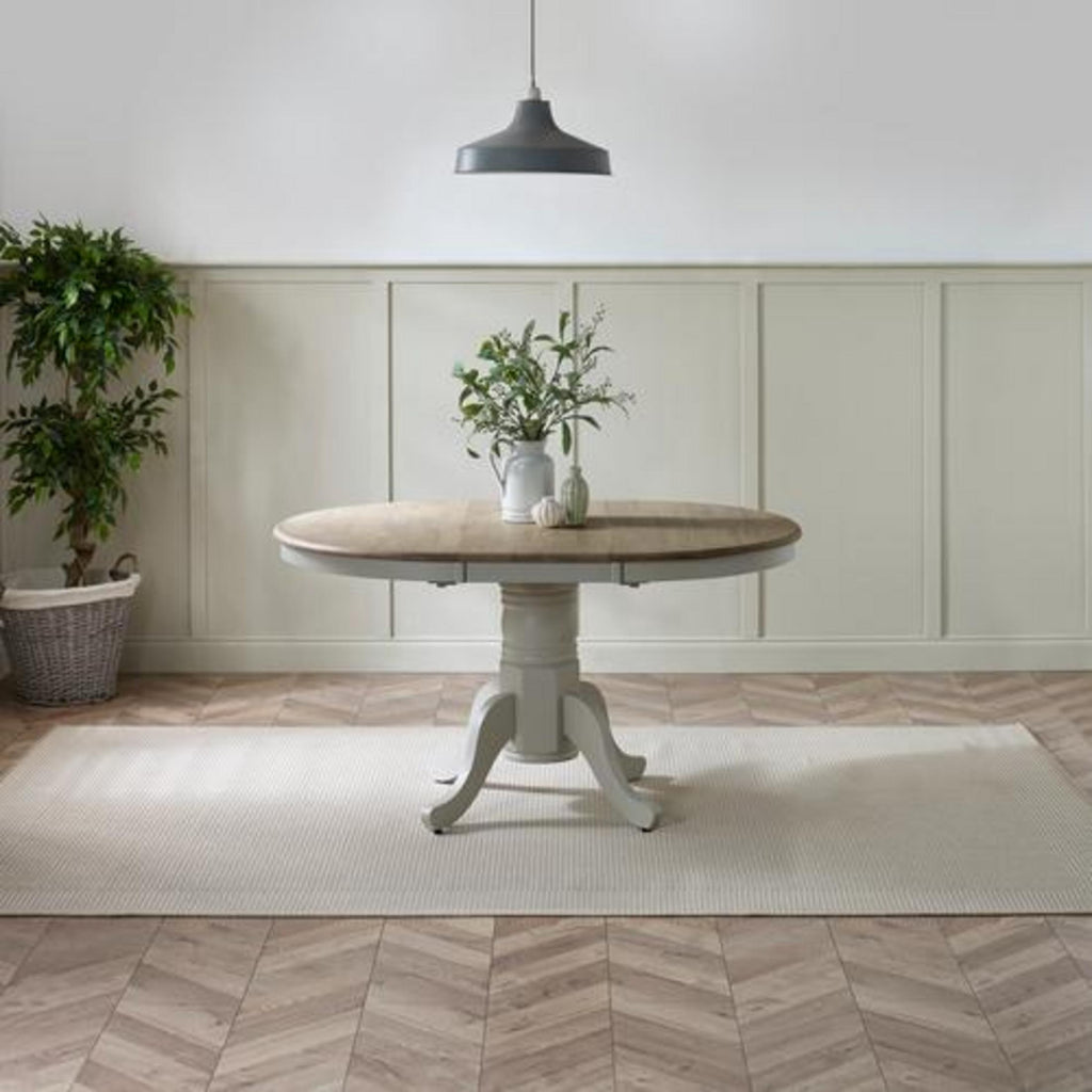 Padstow Round Whitewashed and Light Grey Solid Wood Extending 4-6 Seater Dining Table — image 2