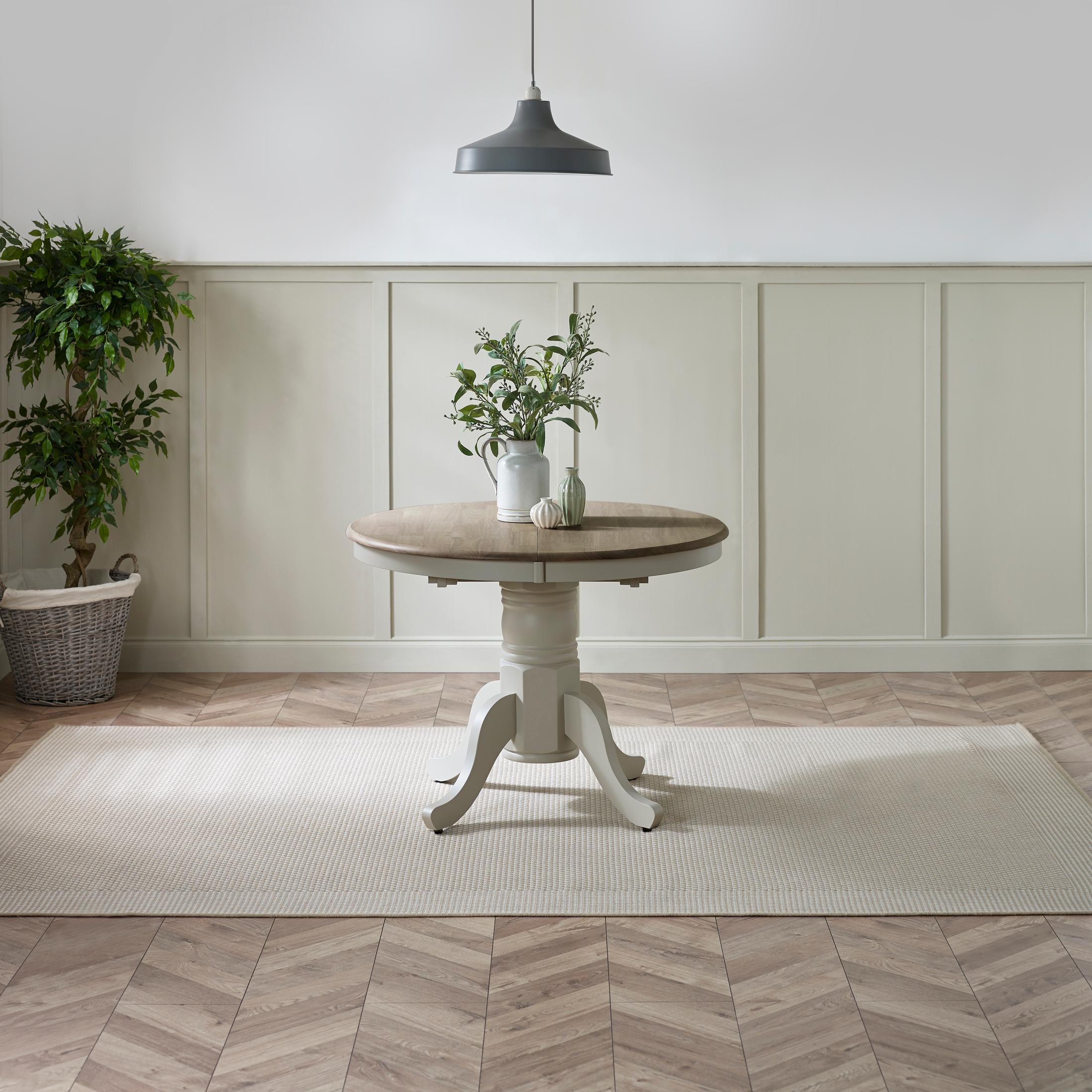 Padstow Round Whitewashed and Light Grey Solid Wood Extending 4-6 Seater Dining Table — image 3