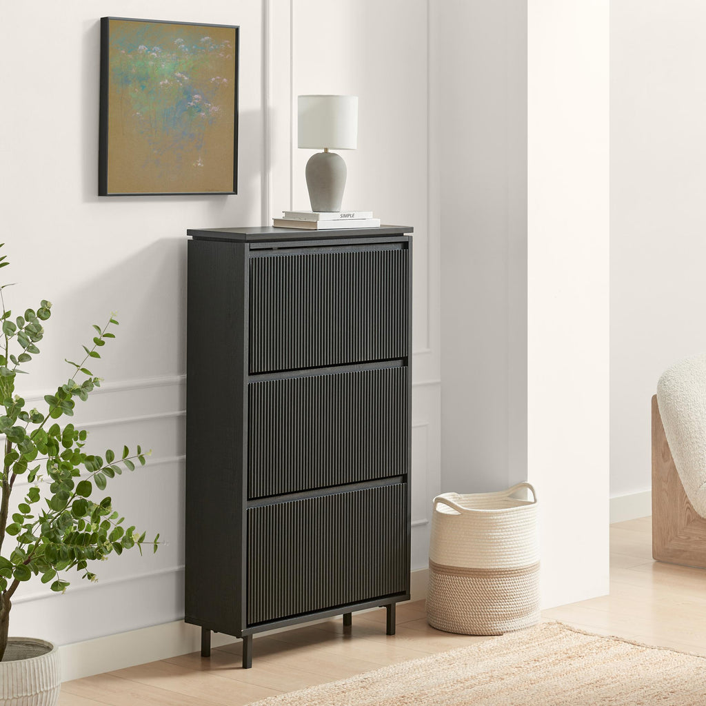 Penrose 3 Door Black Wood Shoe Storage Cabinet — image 1