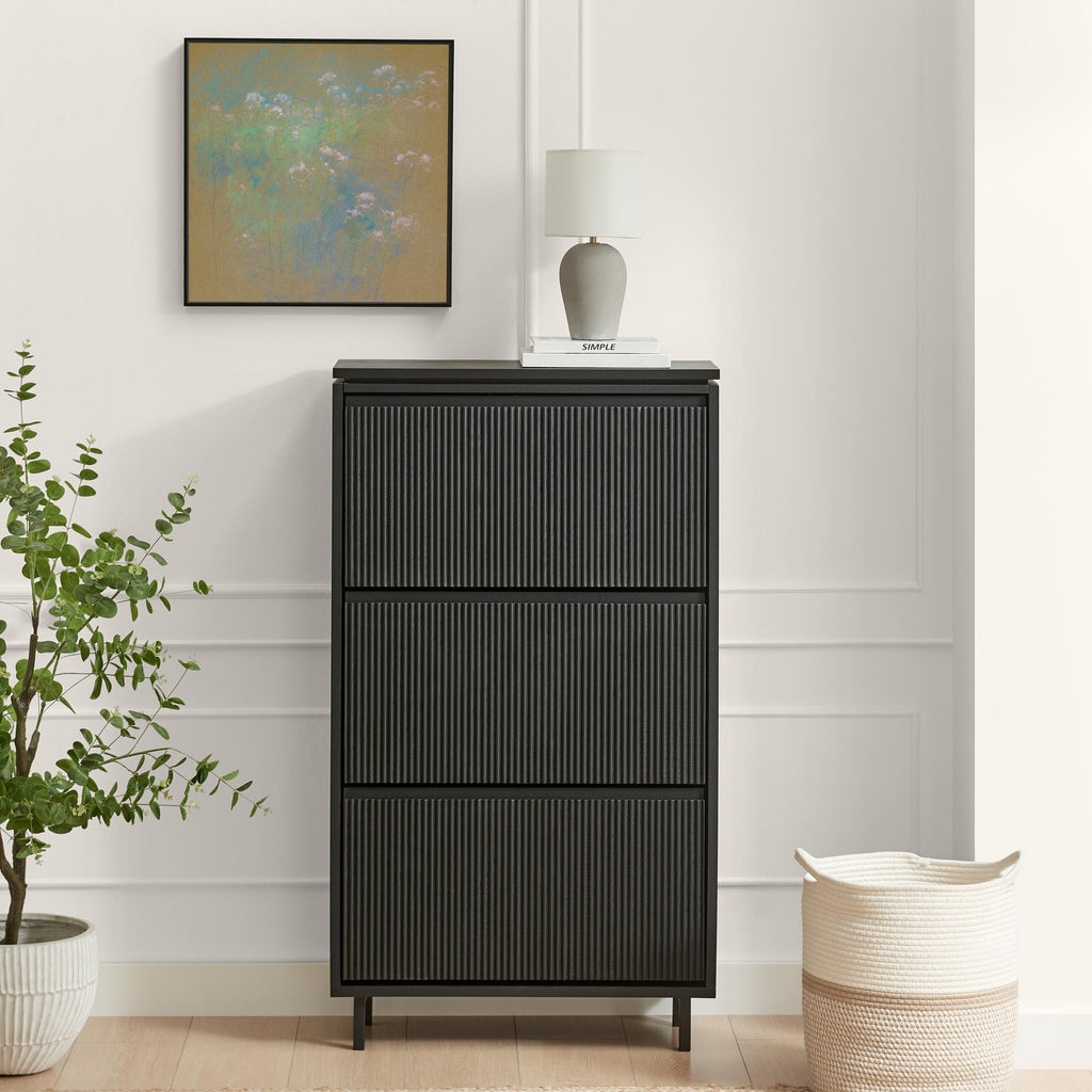 Penrose 3 Door Black Wood Shoe Storage Cabinet — image 10