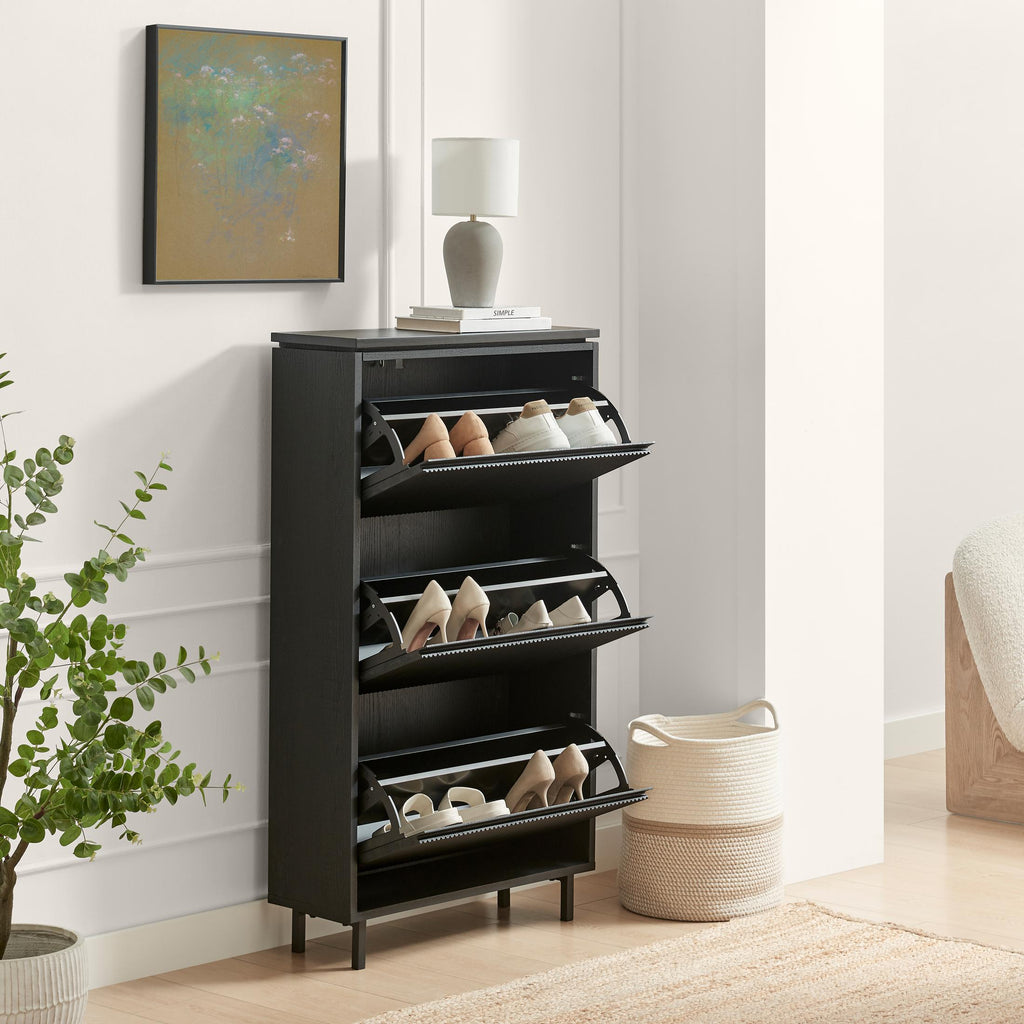 Penrose 3 Door Black Wood Shoe Storage Cabinet — image 3