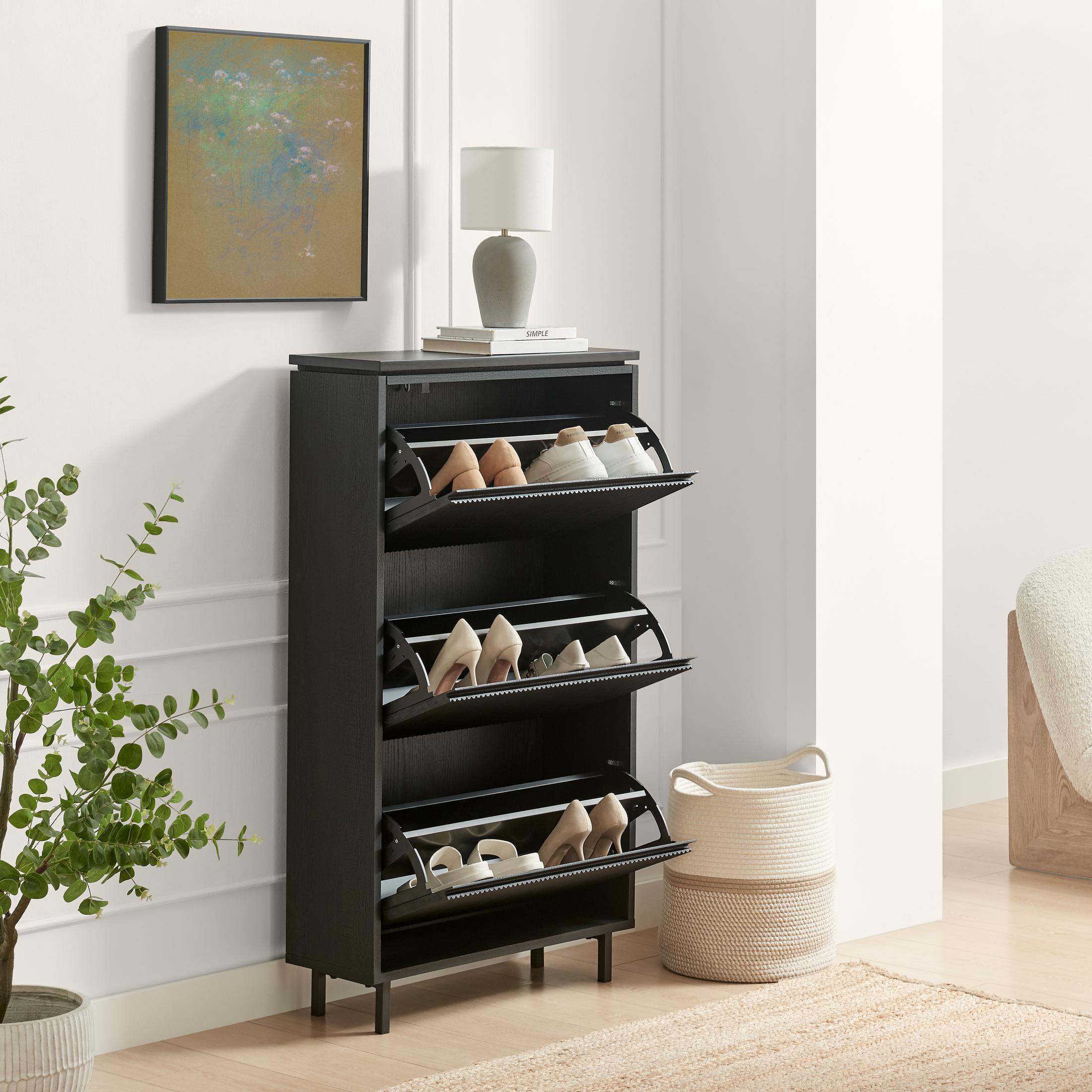 Penrose 3 Door Black Wood Shoe Storage Cabinet — image 3