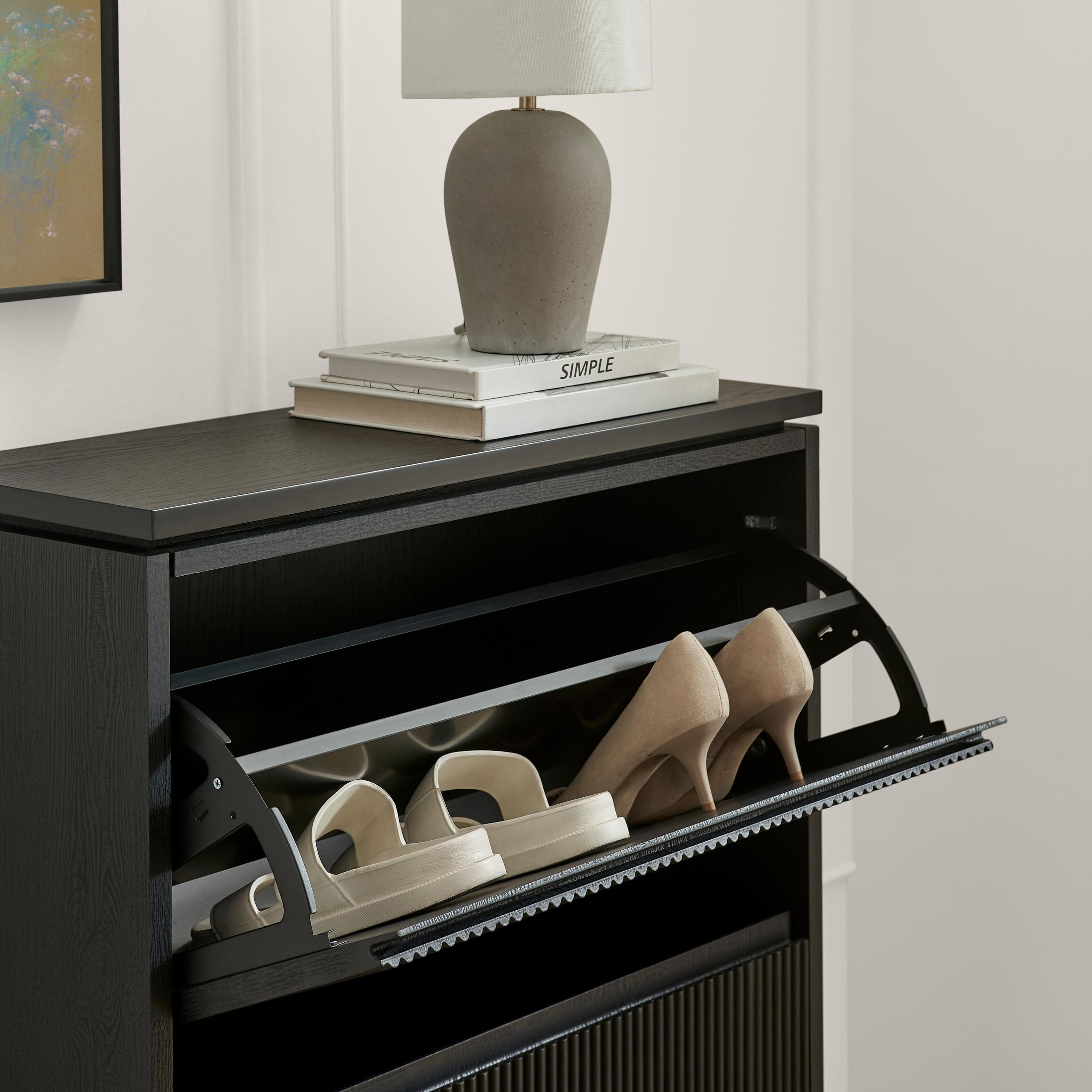 Penrose 3 Door Black Wood Shoe Storage Cabinet — image 4