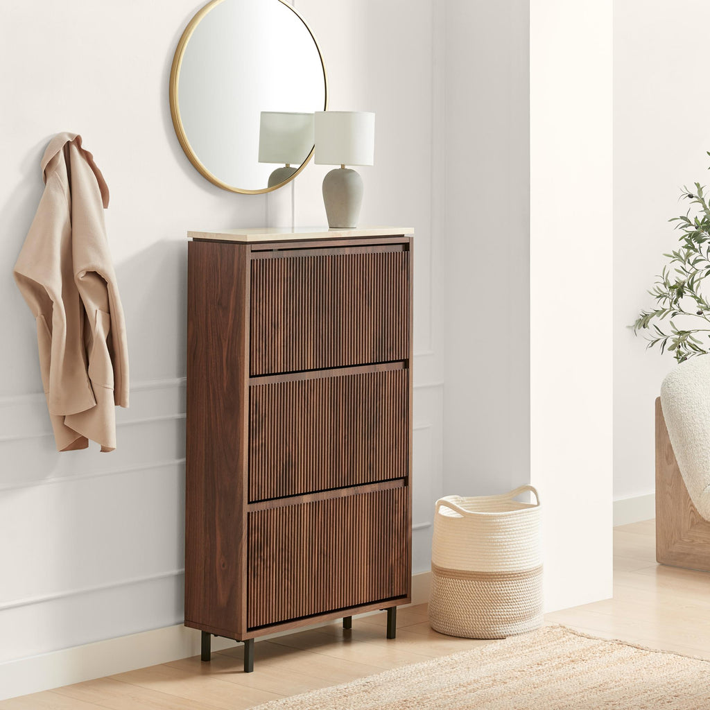 Penrose 3 Door Walnut & Cream Marble Effect Shoe Storage Cabinet — image 9