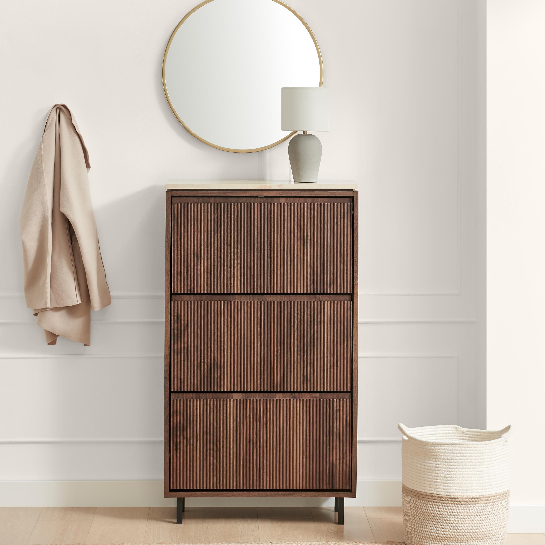 Penrose 3 Door Walnut & Cream Marble Effect Shoe Storage Cabinet — image 10