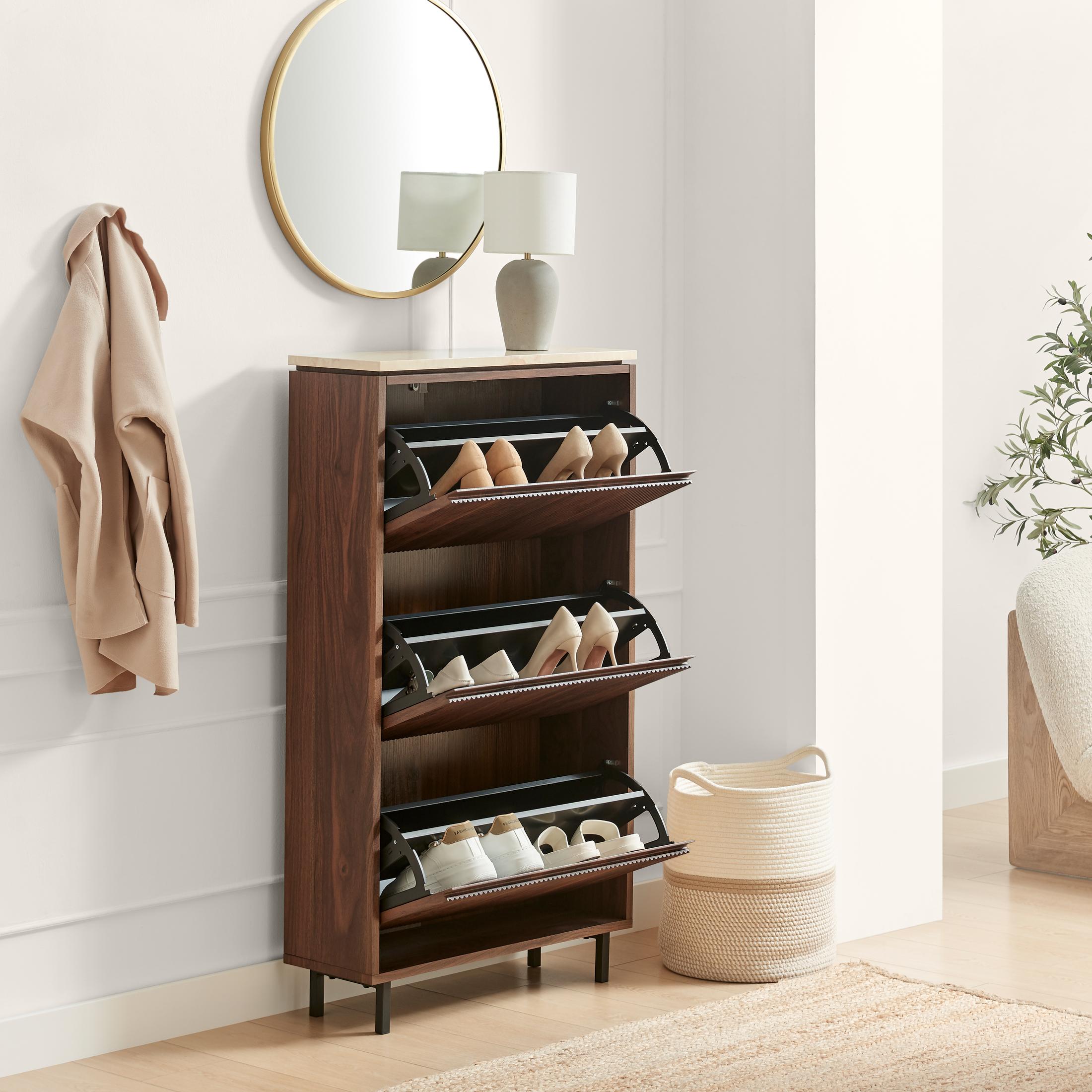 Penrose 3 Door Walnut & Cream Marble Effect Shoe Storage Cabinet — image 3