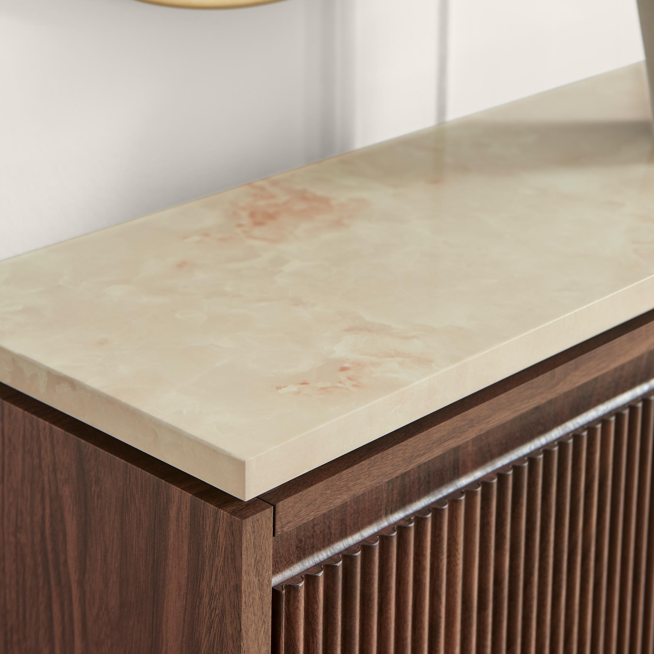 Penrose 3 Door Walnut & Cream Marble Effect Shoe Storage Cabinet — image 5