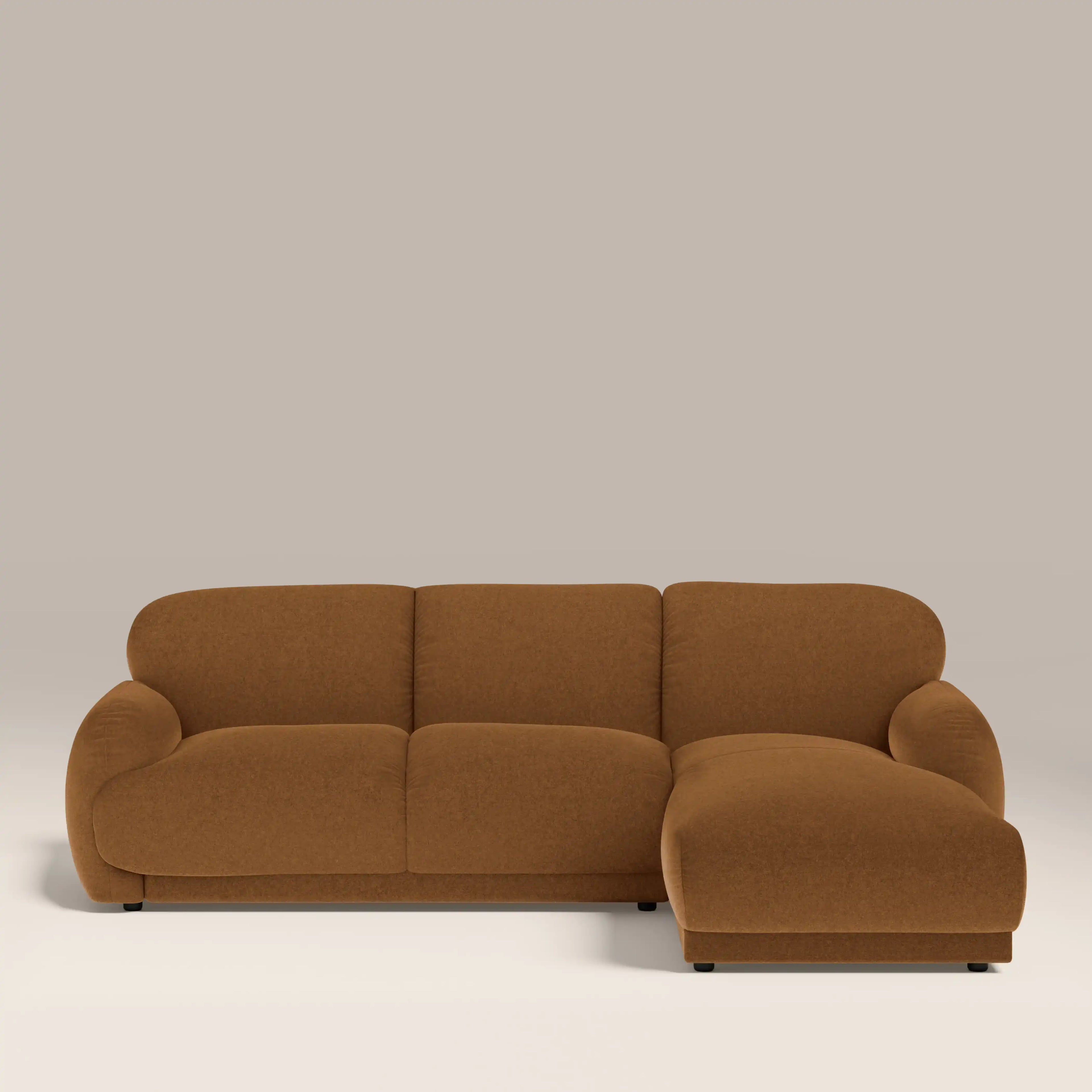 Cloud Right Hand 3 Seater Chaise Sofa - Caramel Brown Sustainable Mohair Velvet — image 1