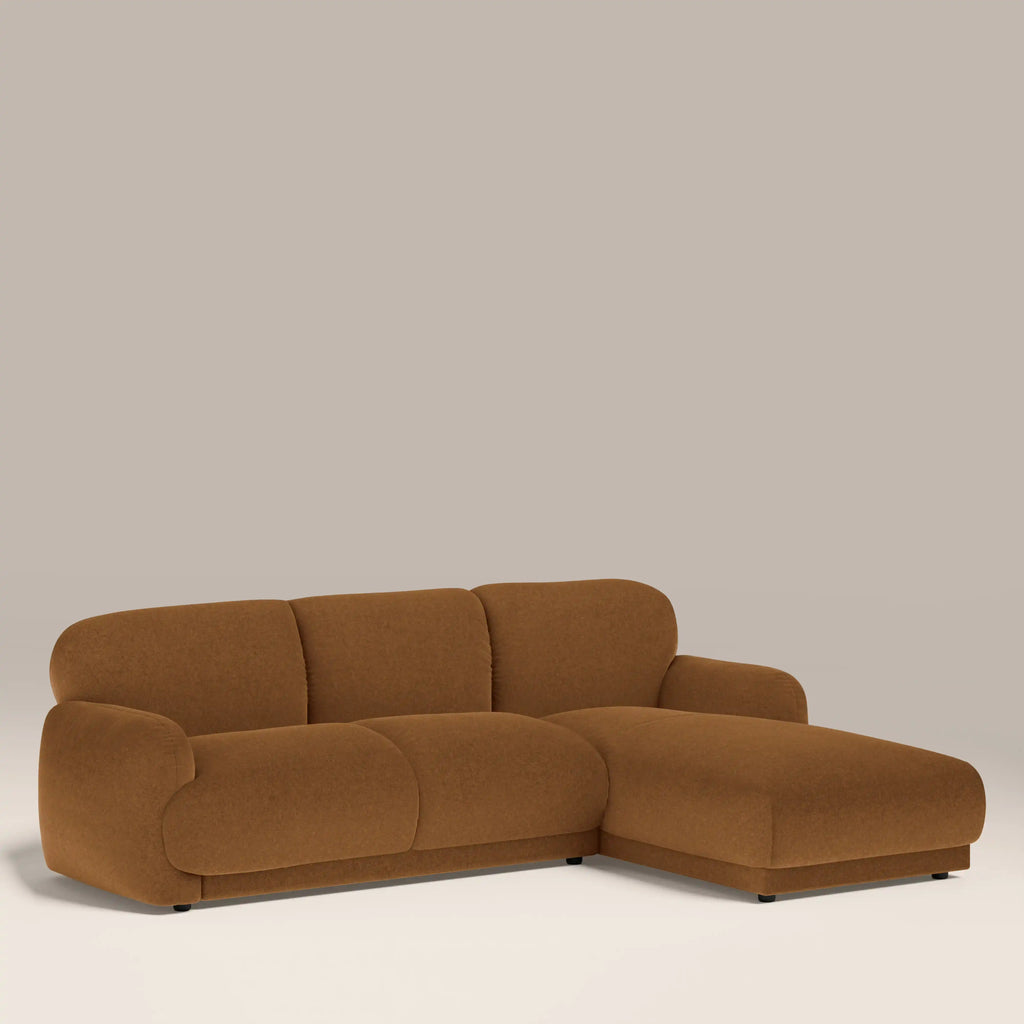 Cloud Right Hand 3 Seater Chaise Sofa - Caramel Brown Sustainable Mohair Velvet — image 4