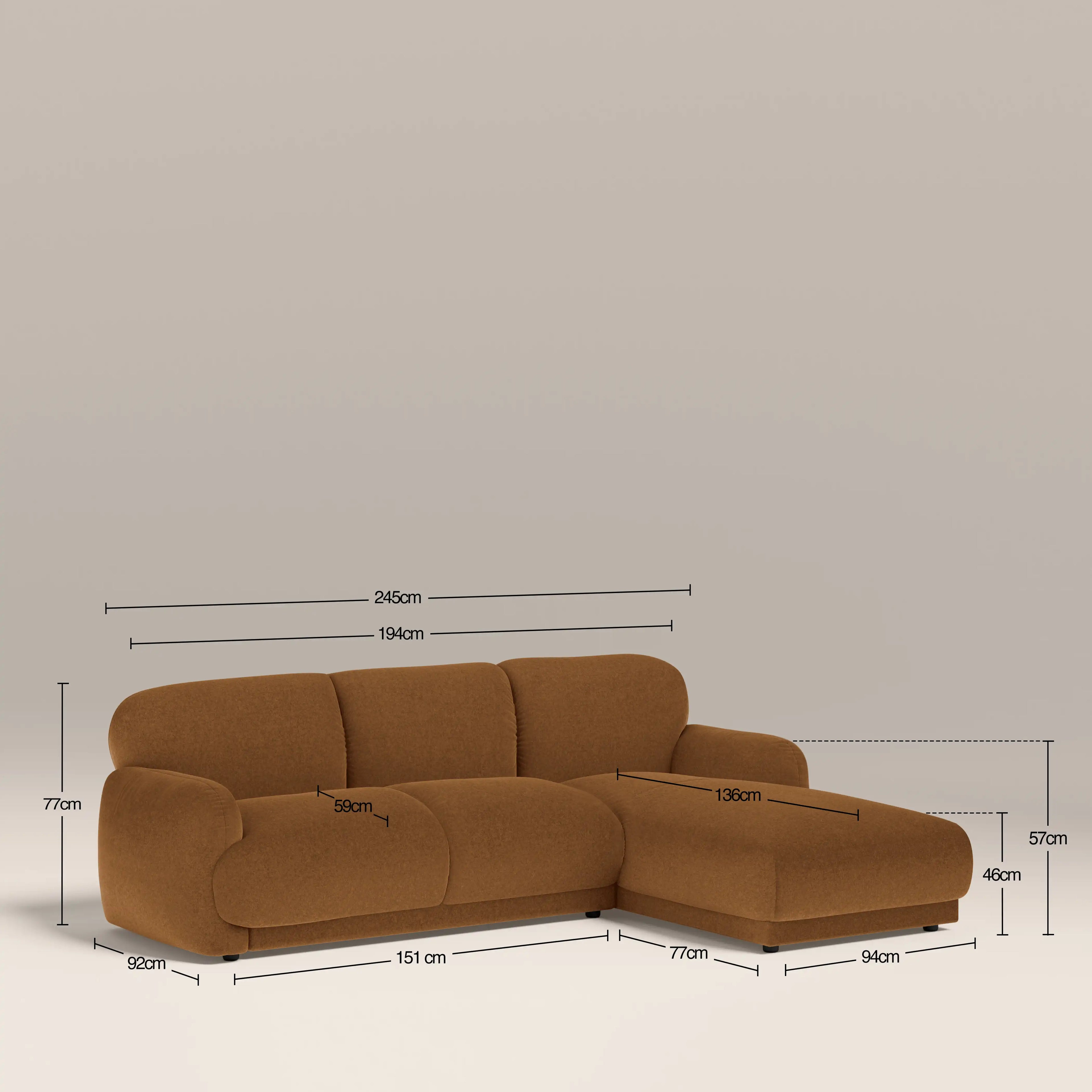 Cloud Right Hand 3 Seater Chaise Sofa - Caramel Brown Sustainable Mohair Velvet — image 8