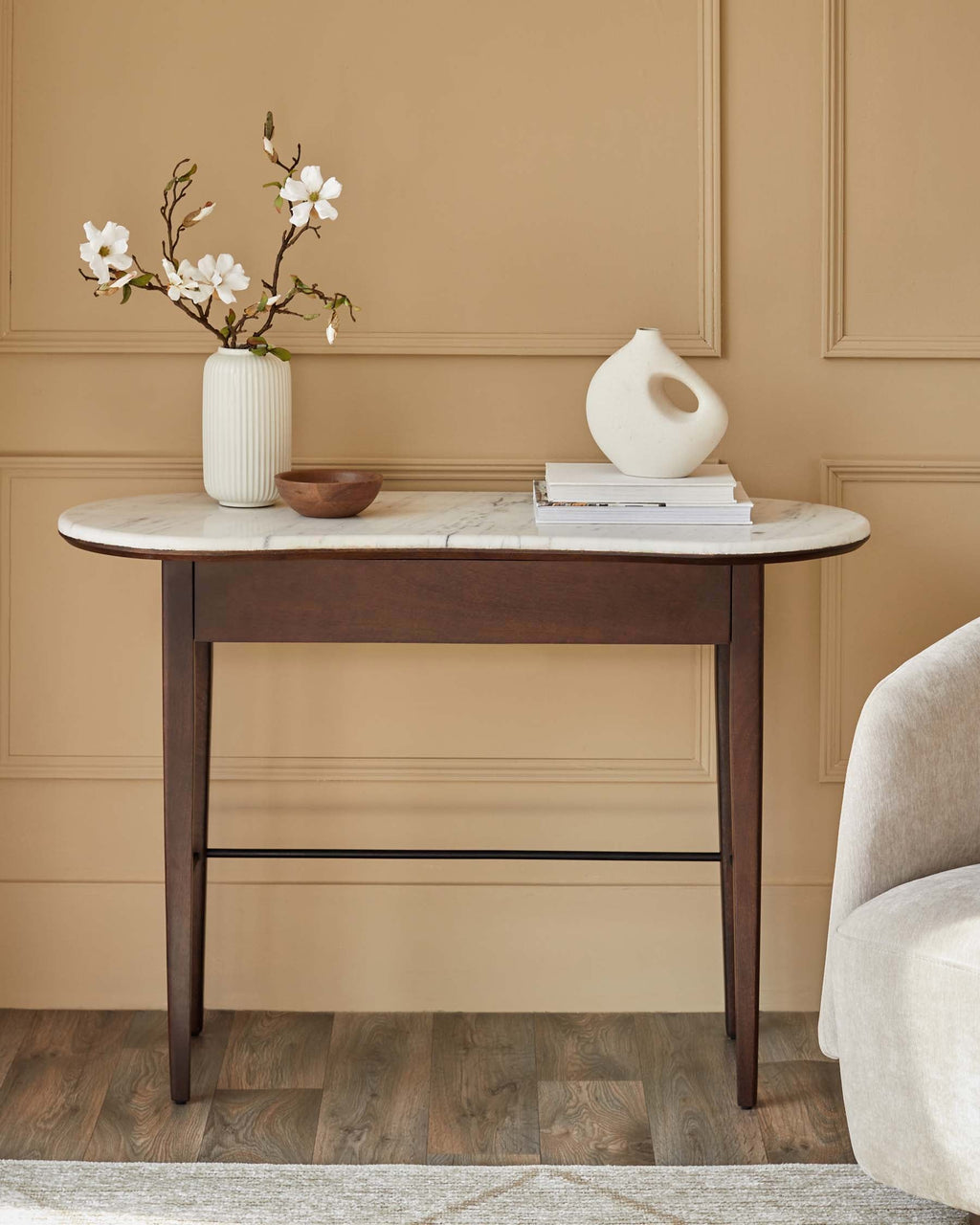 Reagan dark mango wood marble top dressing table — image 1