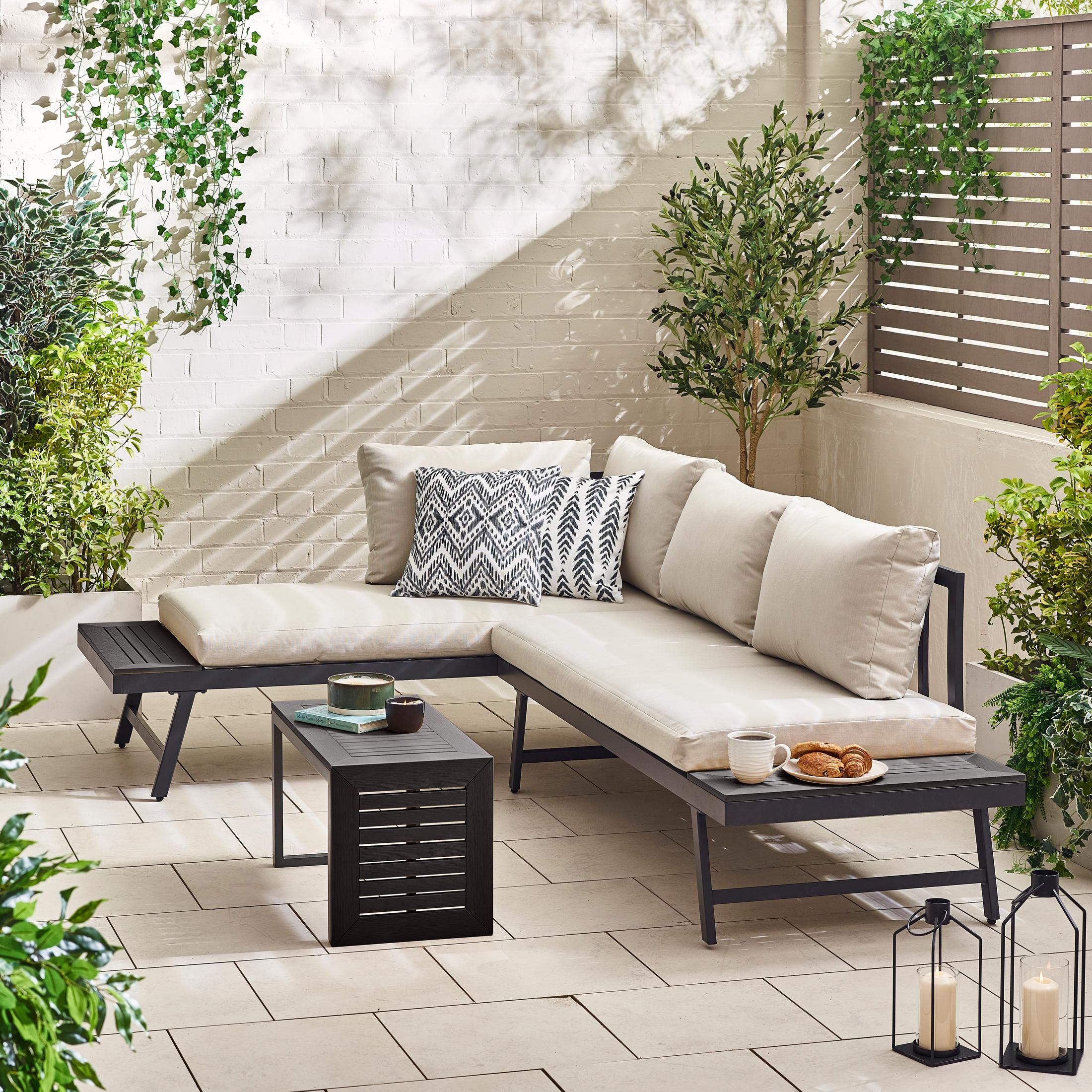 Riviera Grey Metal Modular 4 Seat Corner Garden Sofa Day Bed — image 1
