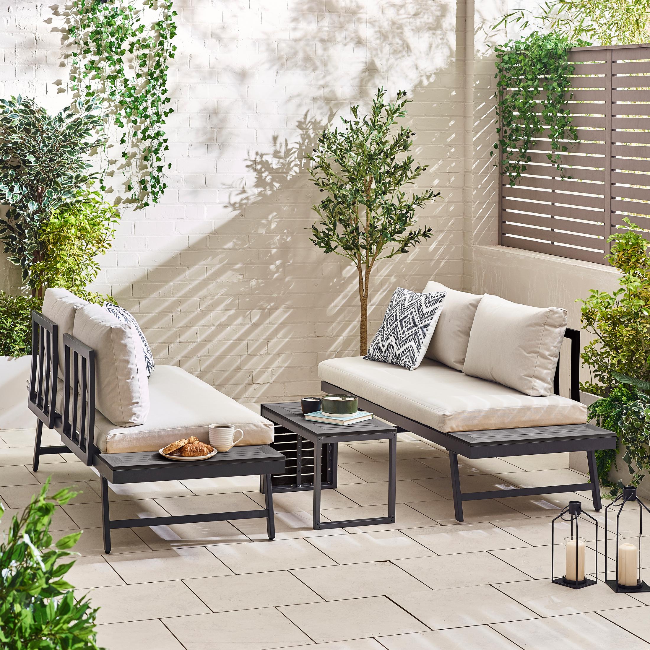 Riviera Grey Metal Modular 4 Seat Corner Garden Sofa Day Bed — image 4