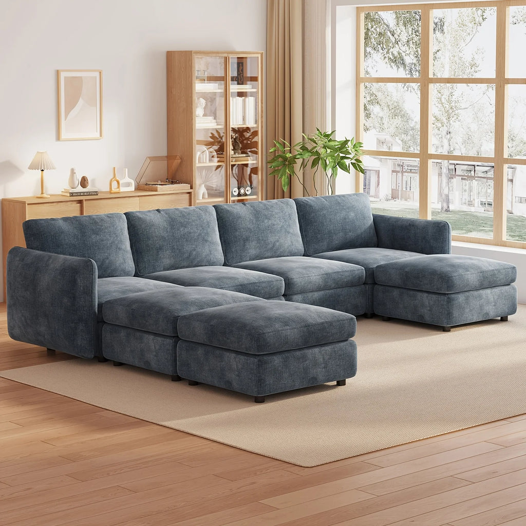Contemporary Modular Sofa Set, Large Multi-Person Sectional Couch, Living Room Sofa Featuring Storage, Tofu Block U-Shape Sof