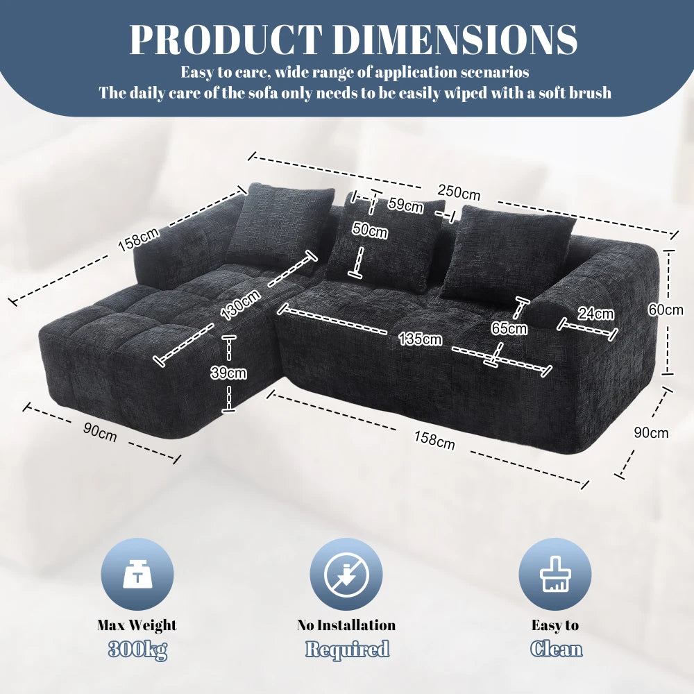 PINGGO Oversized Cloud Sofa Modular L Shape Sectional Couch Chenille Boucle Upholstered Sleeper Sofa for Living Room