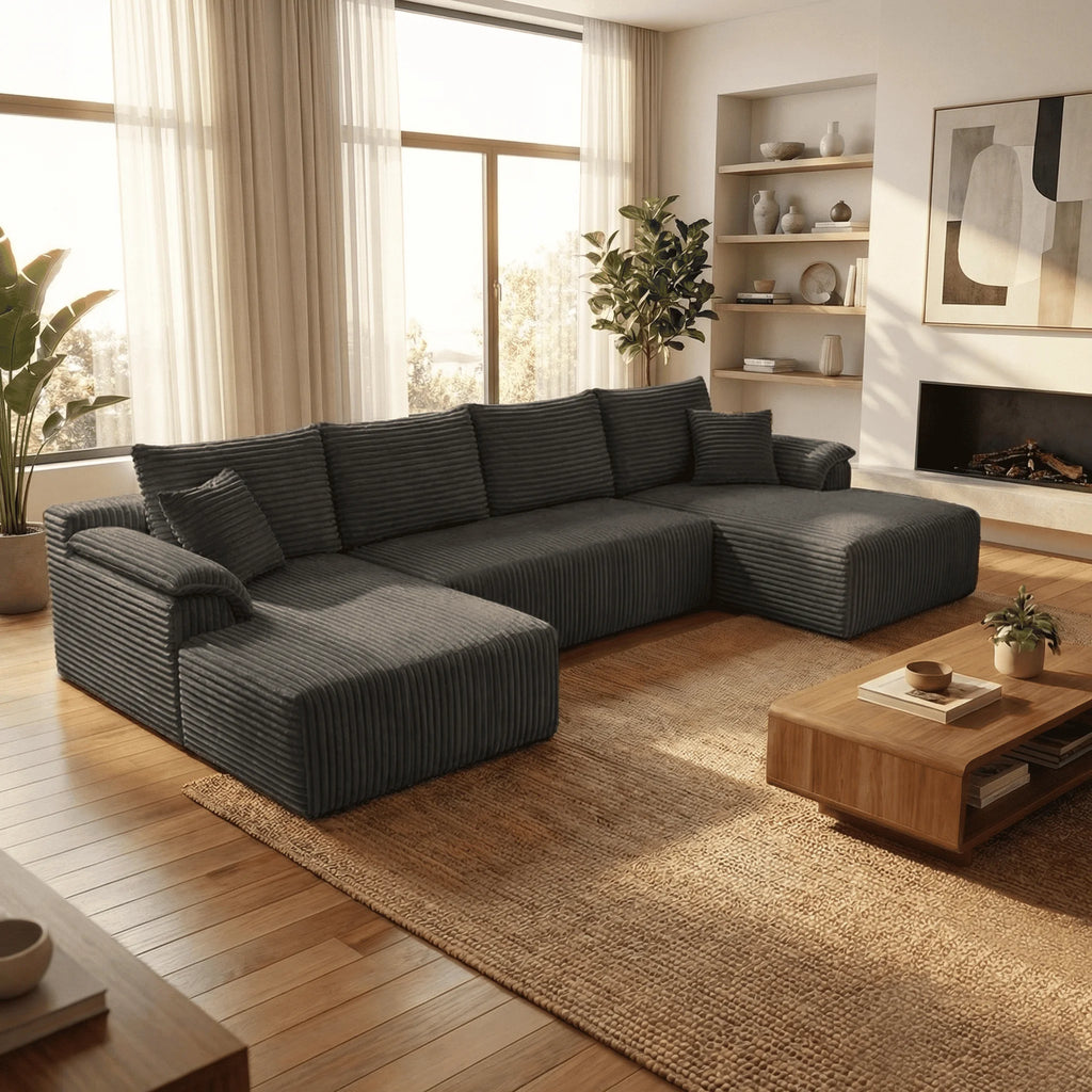 132" U-shaped modular canvas sofa - Modern living room design - Comfortable - No assembly required - Frameless combination sofa