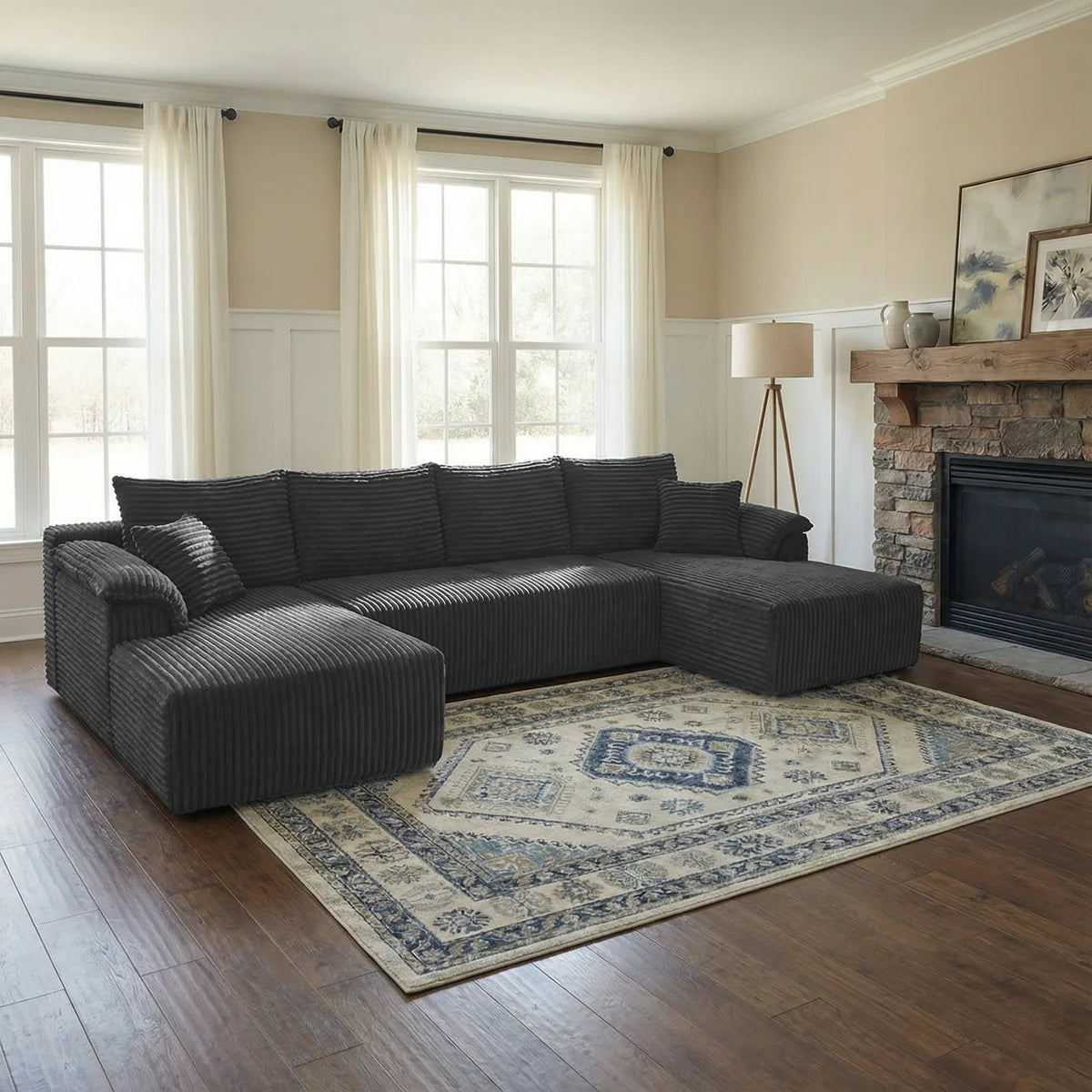 132" U-shaped modular canvas sofa - Modern living room design - Comfortable - No assembly required - Frameless combination sofa