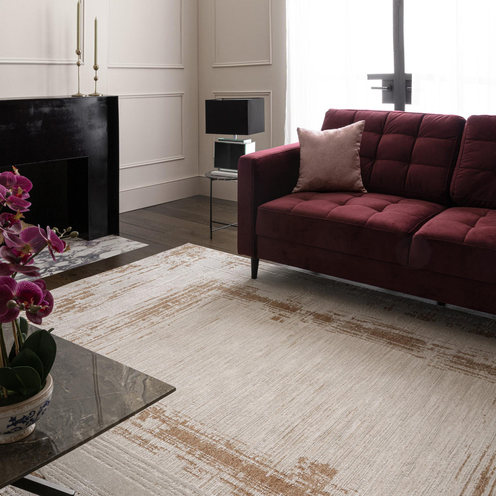 Strata Gold & Cream Sketched Border Rug 200x300 — image 1