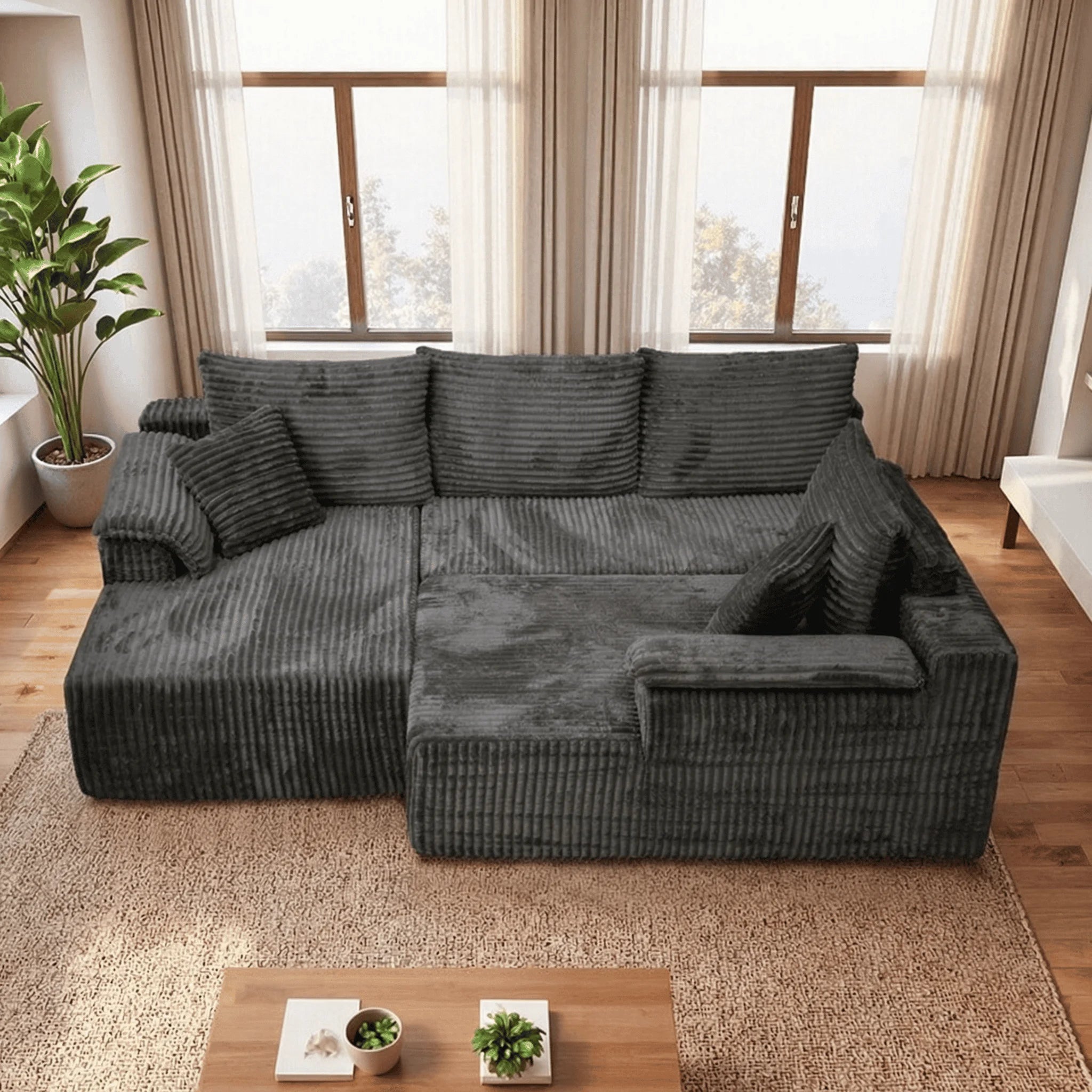 132" U-shaped modular canvas sofa - Modern living room design - Comfortable - No assembly required - Frameless combination sofa
