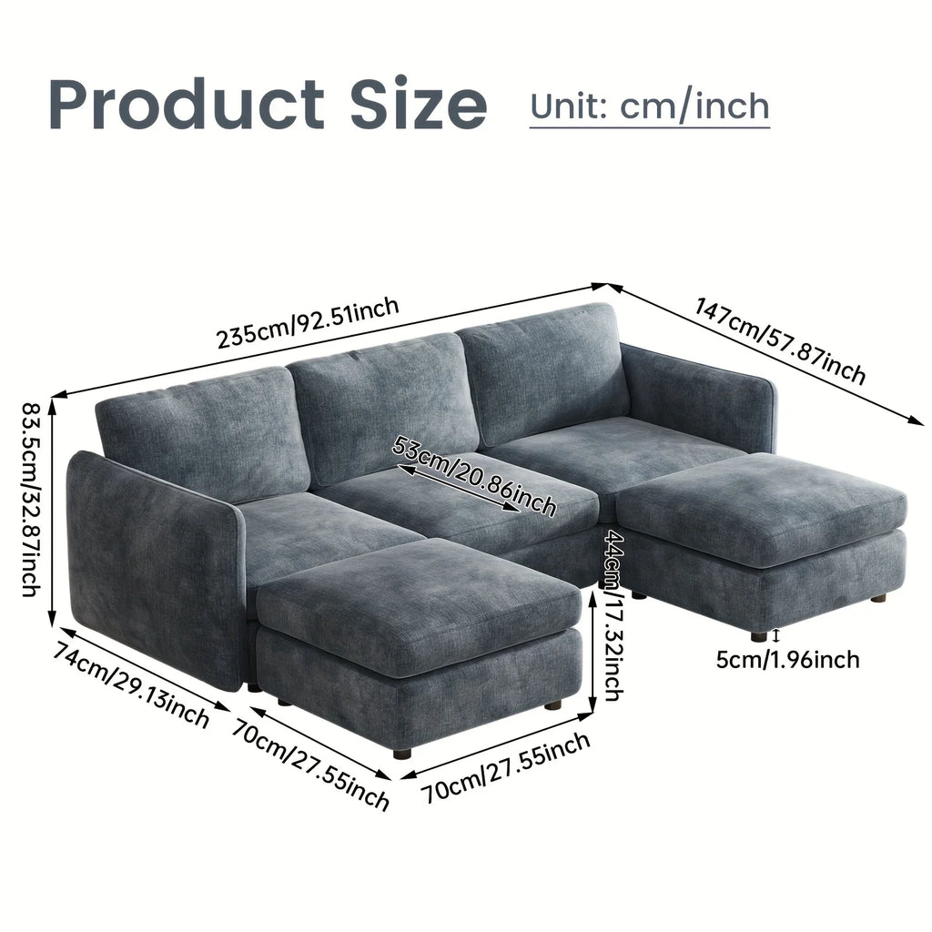 Contemporary Modular Sofa Set, Large Multi-Person Sectional Couch, Living Room Sofa Featuring Storage, Tofu Block U-Shape Sof