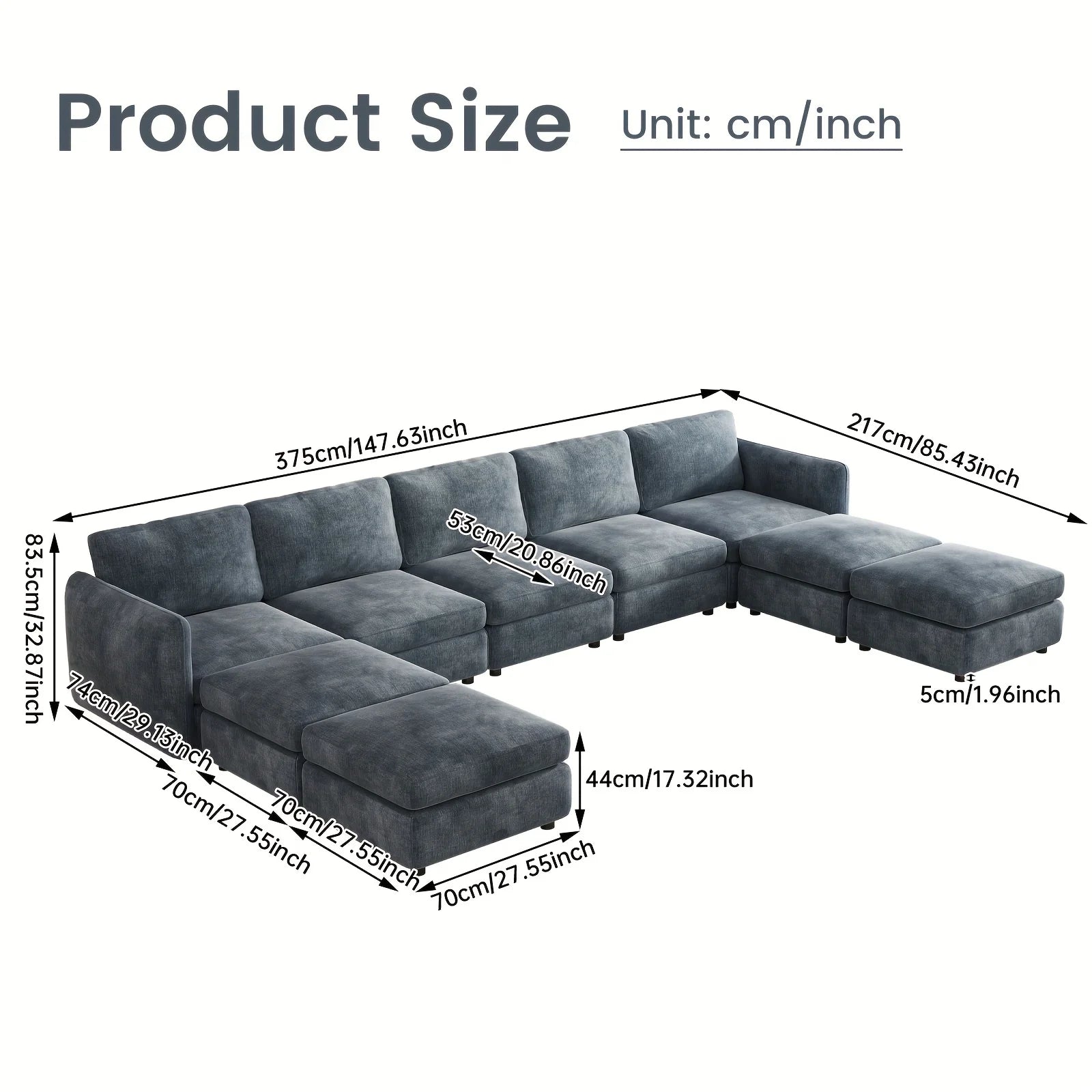 Contemporary Modular Sofa Set, Large Multi-Person Sectional Couch, Living Room Sofa Featuring Storage, Tofu Block U-Shape Sof