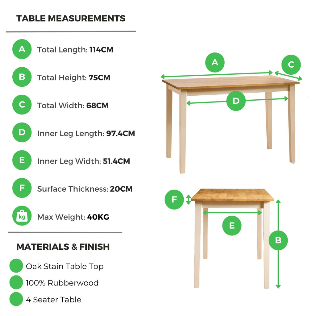 Salcombe Rectangular Oak and Cream Solid Wood 4 Seater Dining Table — image 7