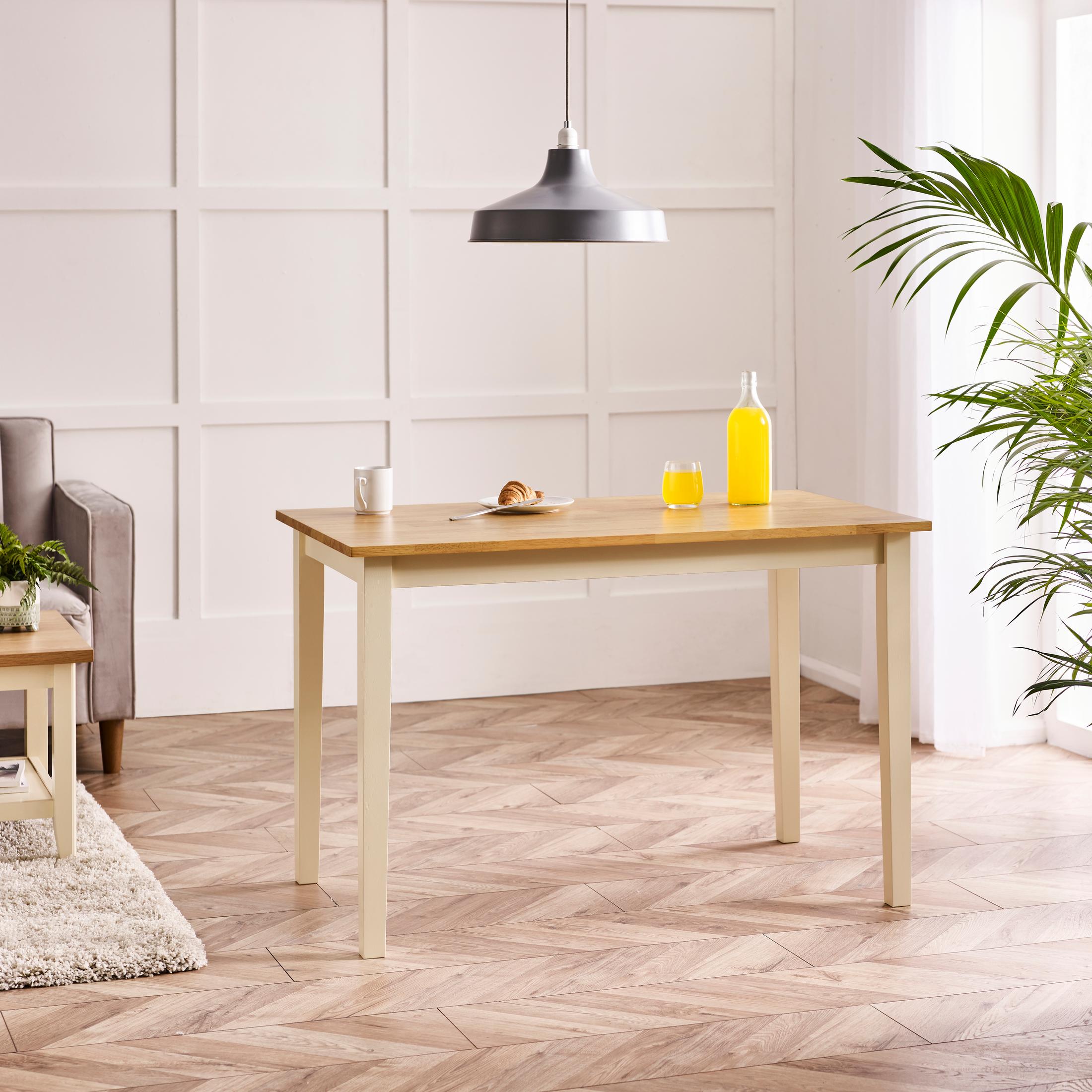 Salcombe Rectangular Oak and Cream Solid Wood 4 Seater Dining Table — image 8