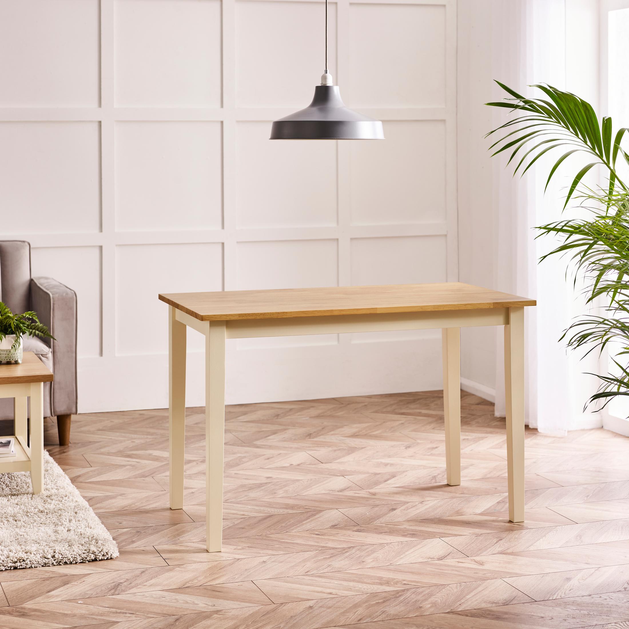 Salcombe Rectangular Oak and Cream Solid Wood 4 Seater Dining Table — image 9