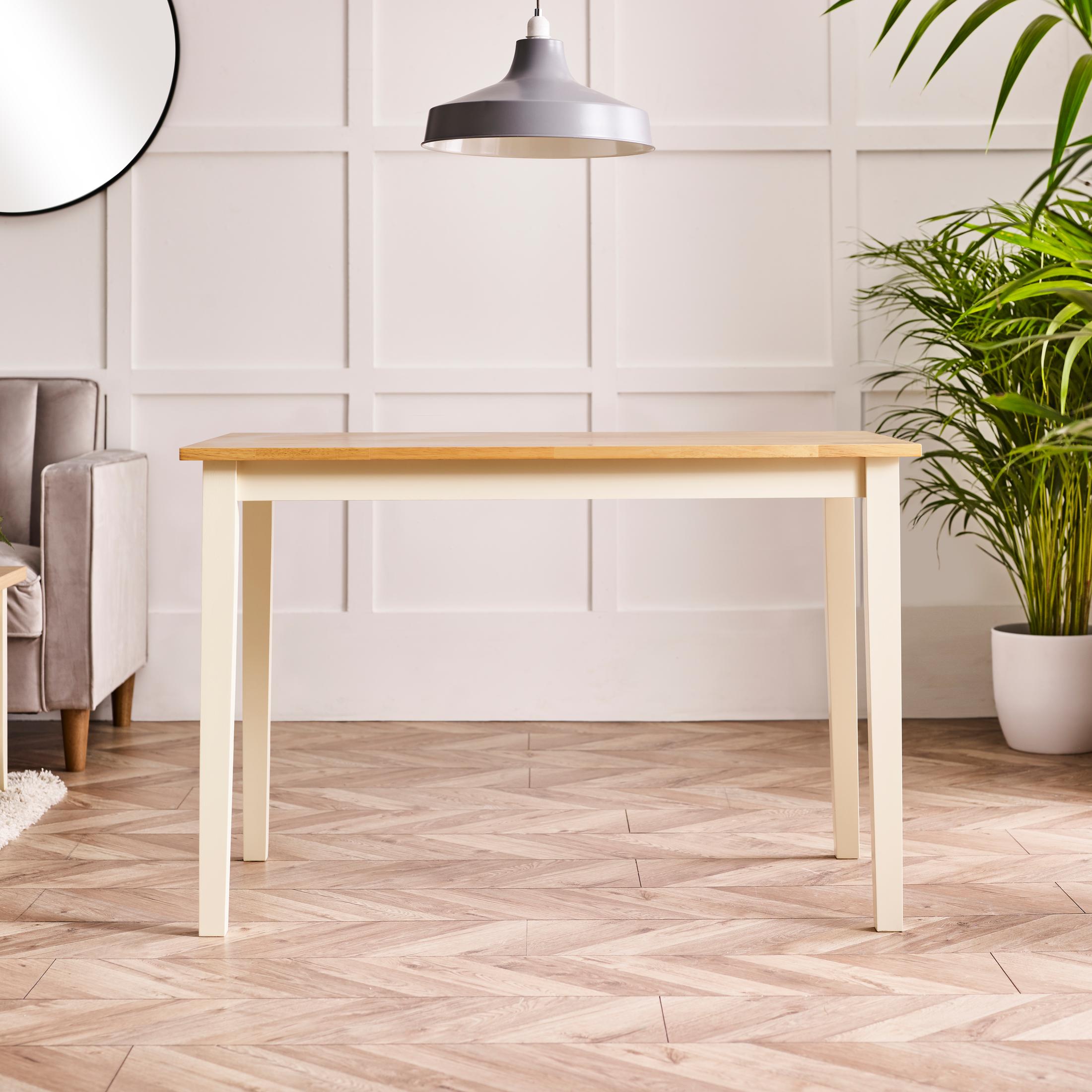 Salcombe Rectangular Oak and Cream Solid Wood 4 Seater Dining Table — image 10