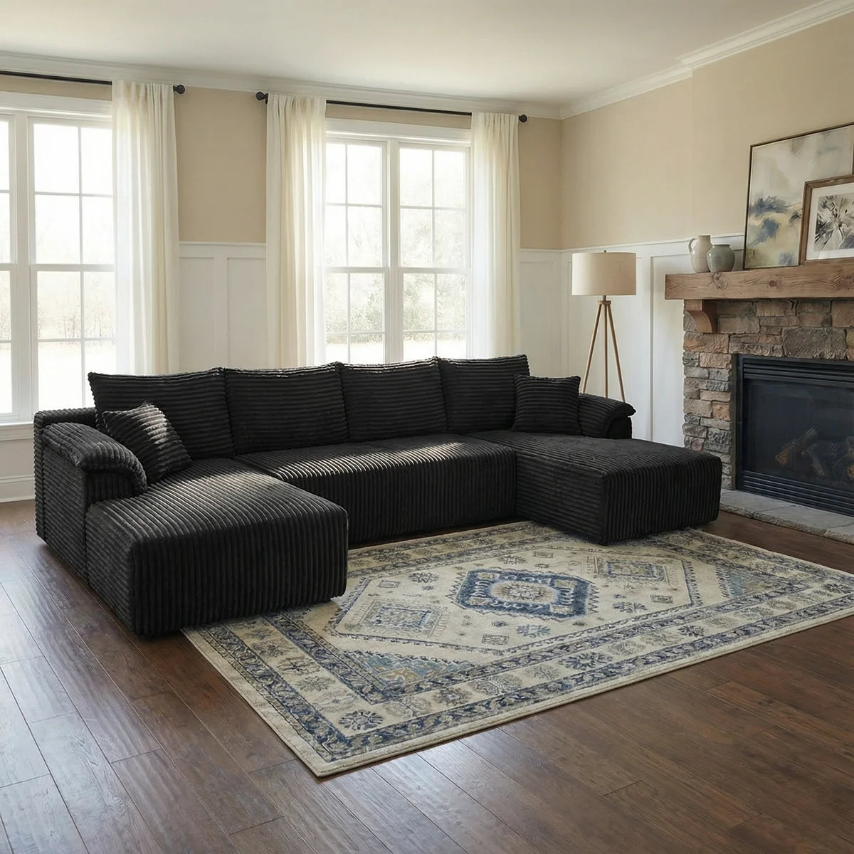 132" U-shaped modular canvas sofa - Modern living room design - Comfortable - No assembly required - Frameless combination sofa