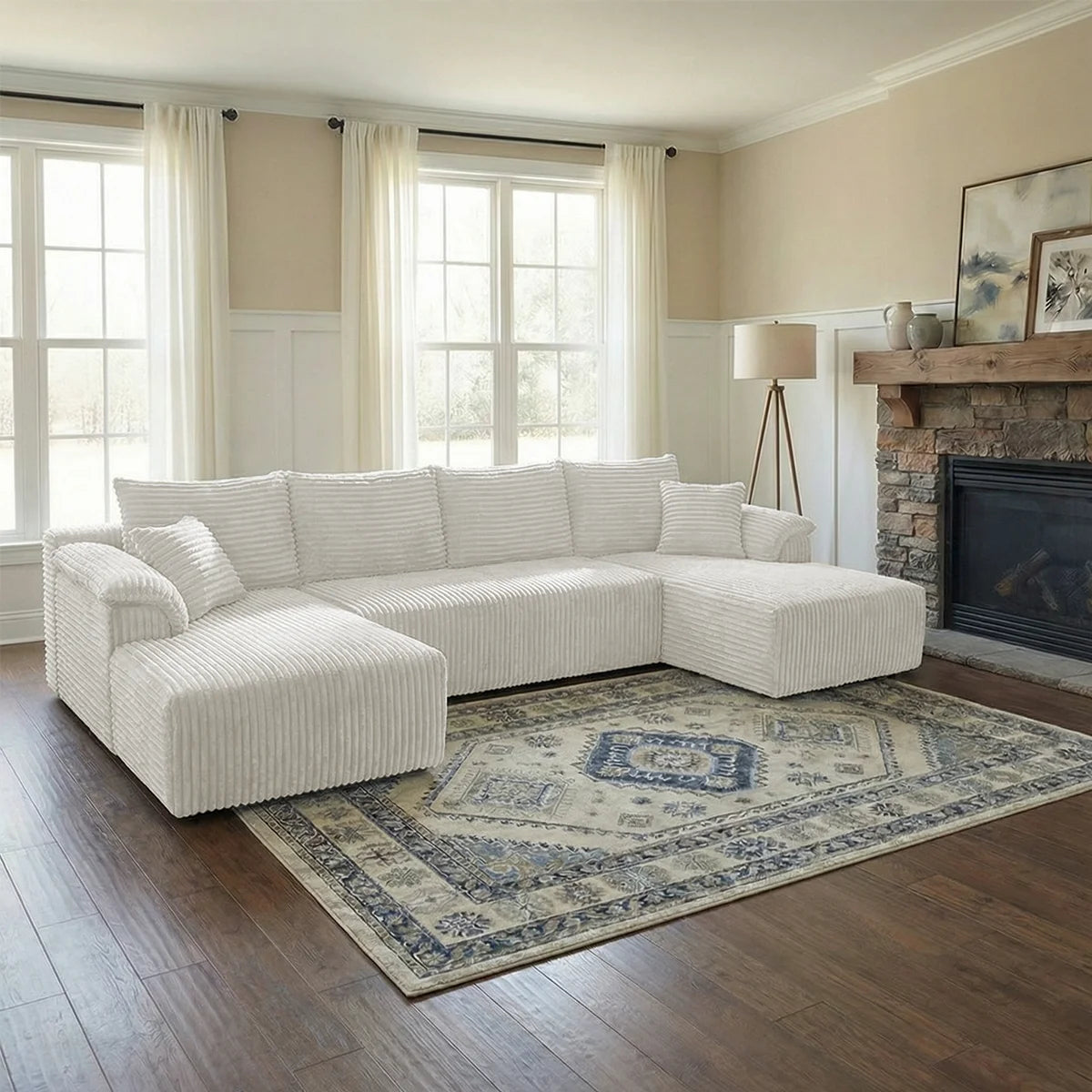 132" U-shaped modular canvas sofa - Modern living room design - Comfortable - No assembly required - Frameless combination sofa