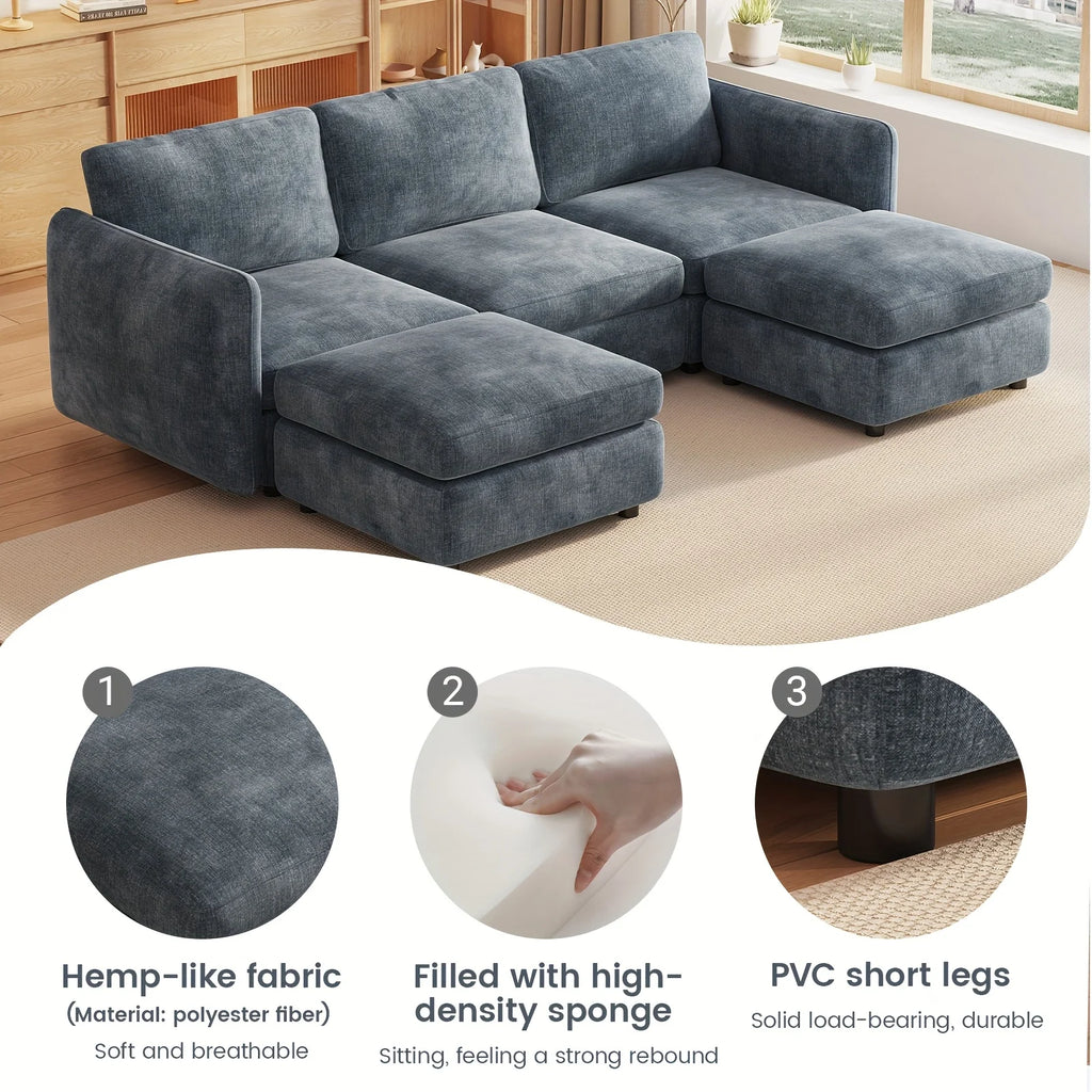 Contemporary Modular Sofa Set, Large Multi-Person Sectional Couch, Living Room Sofa Featuring Storage, Tofu Block U-Shape Sof