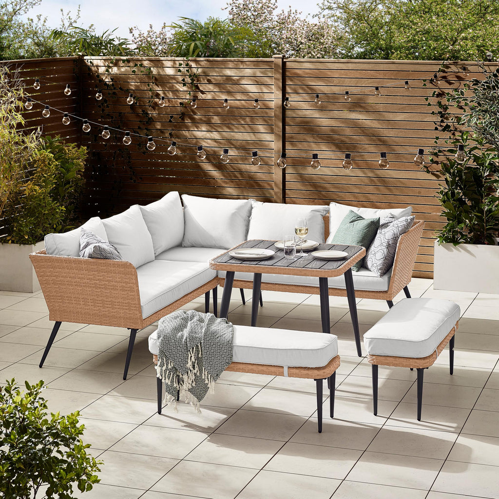 Seychelles Beige Rattan 9 Seat Corner Sofa Garden Dining Set — image 1