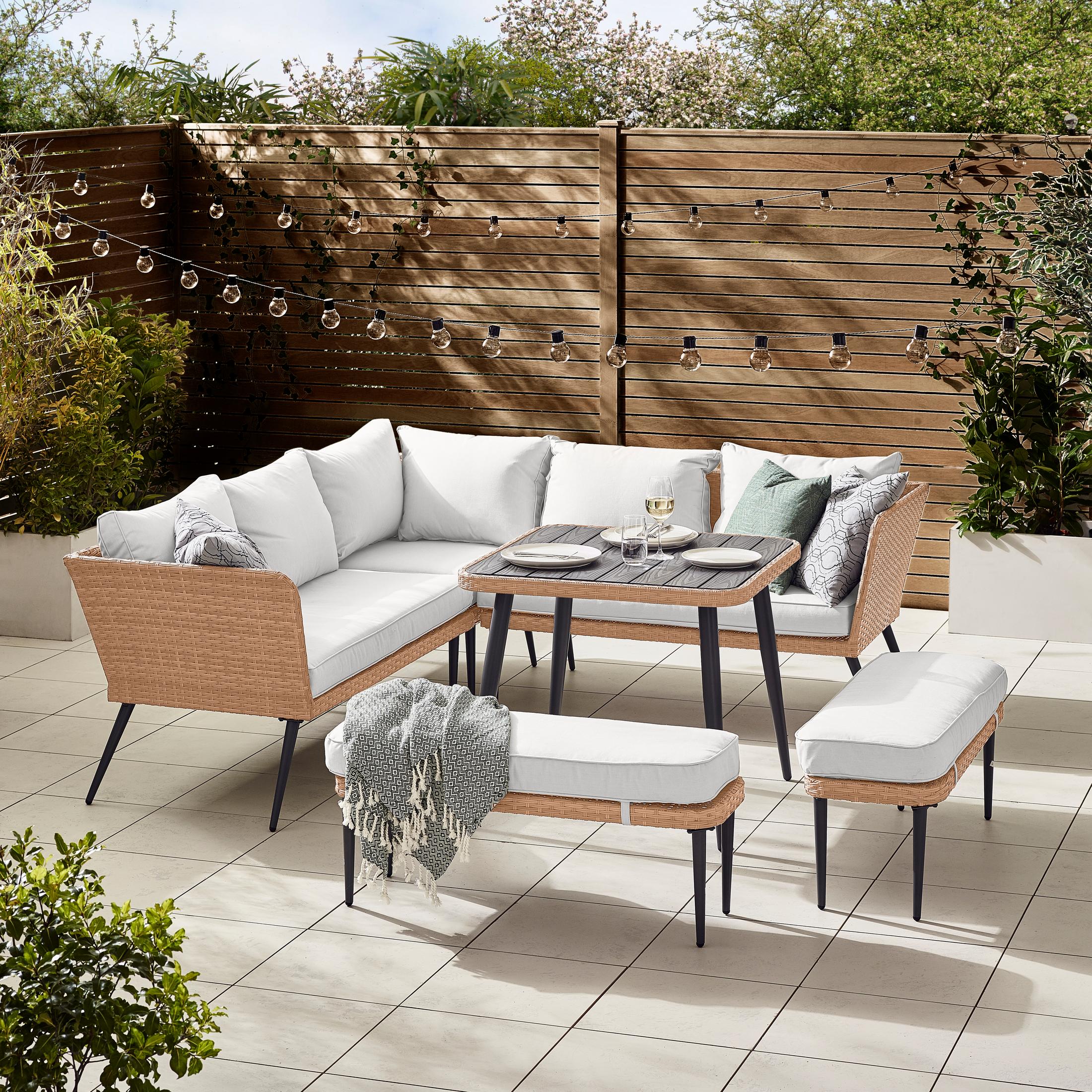 Seychelles Beige Rattan 9 Seat Corner Sofa Garden Dining Set — image 1
