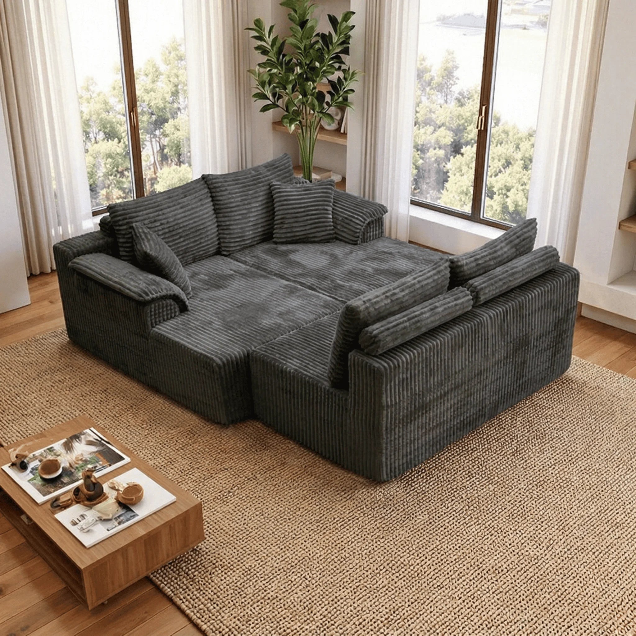 132" U-shaped modular canvas sofa - Modern living room design - Comfortable - No assembly required - Frameless combination sofa