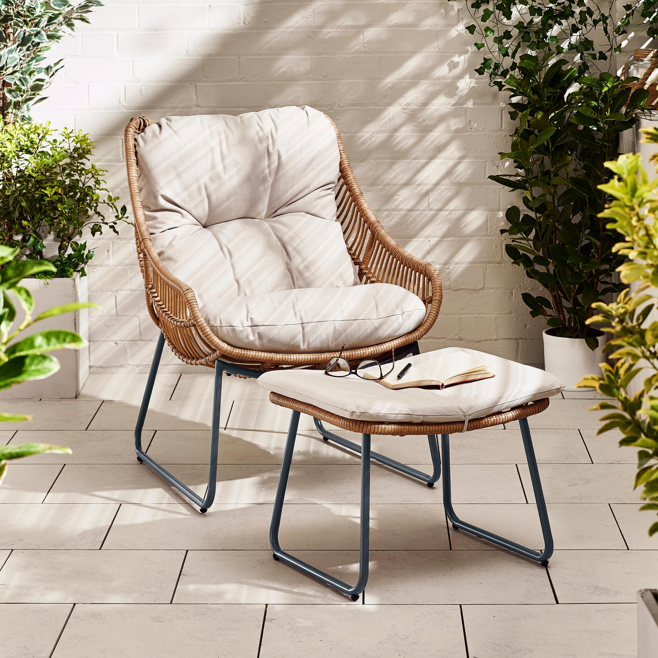Tahiti Beige Rattan Garden Chair with Footstool — image 1