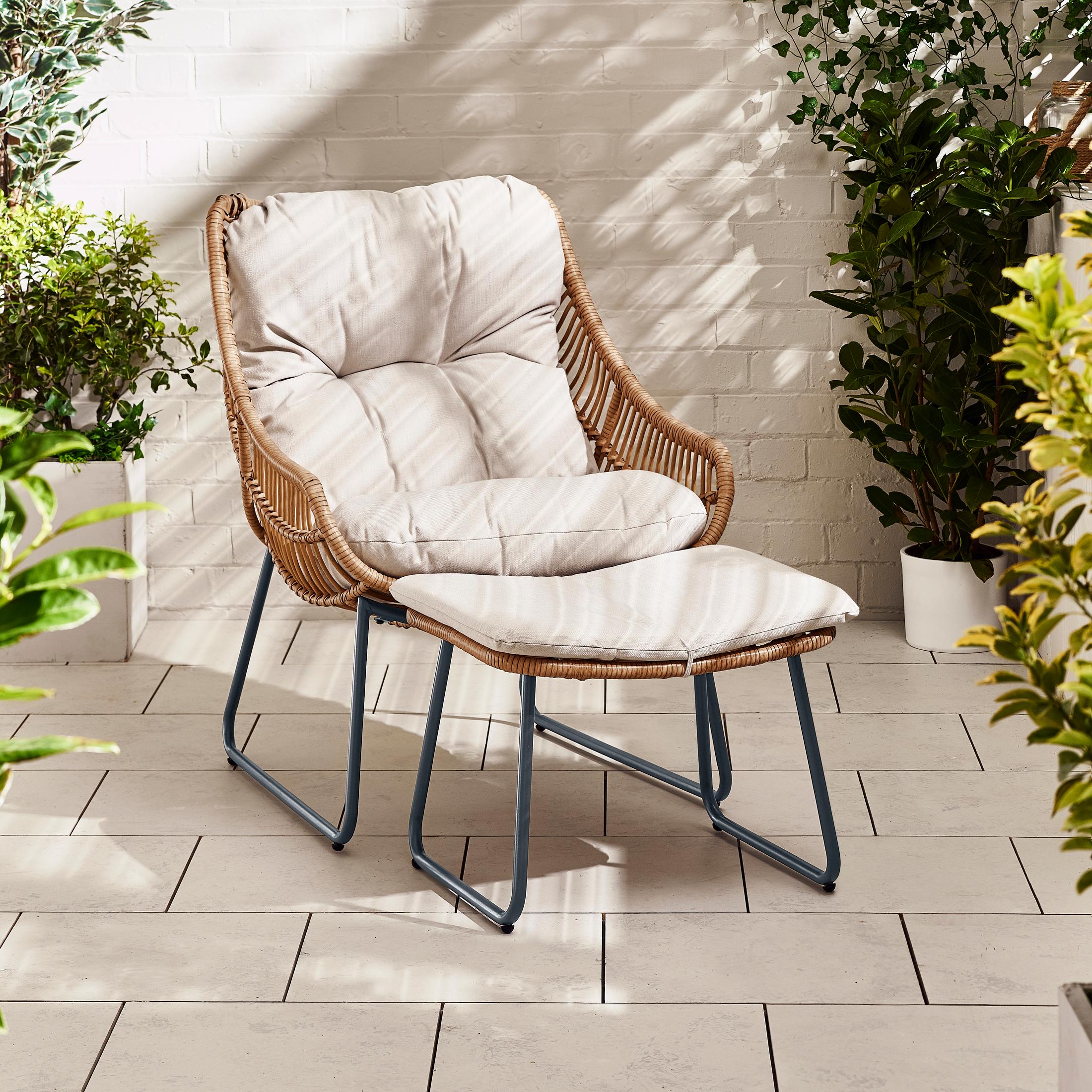 Tahiti Beige Rattan Garden Chair with Footstool — image 6