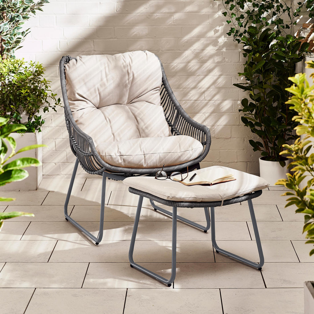 Tahiti Grey Rattan Garden Chair with Footstool — image 6