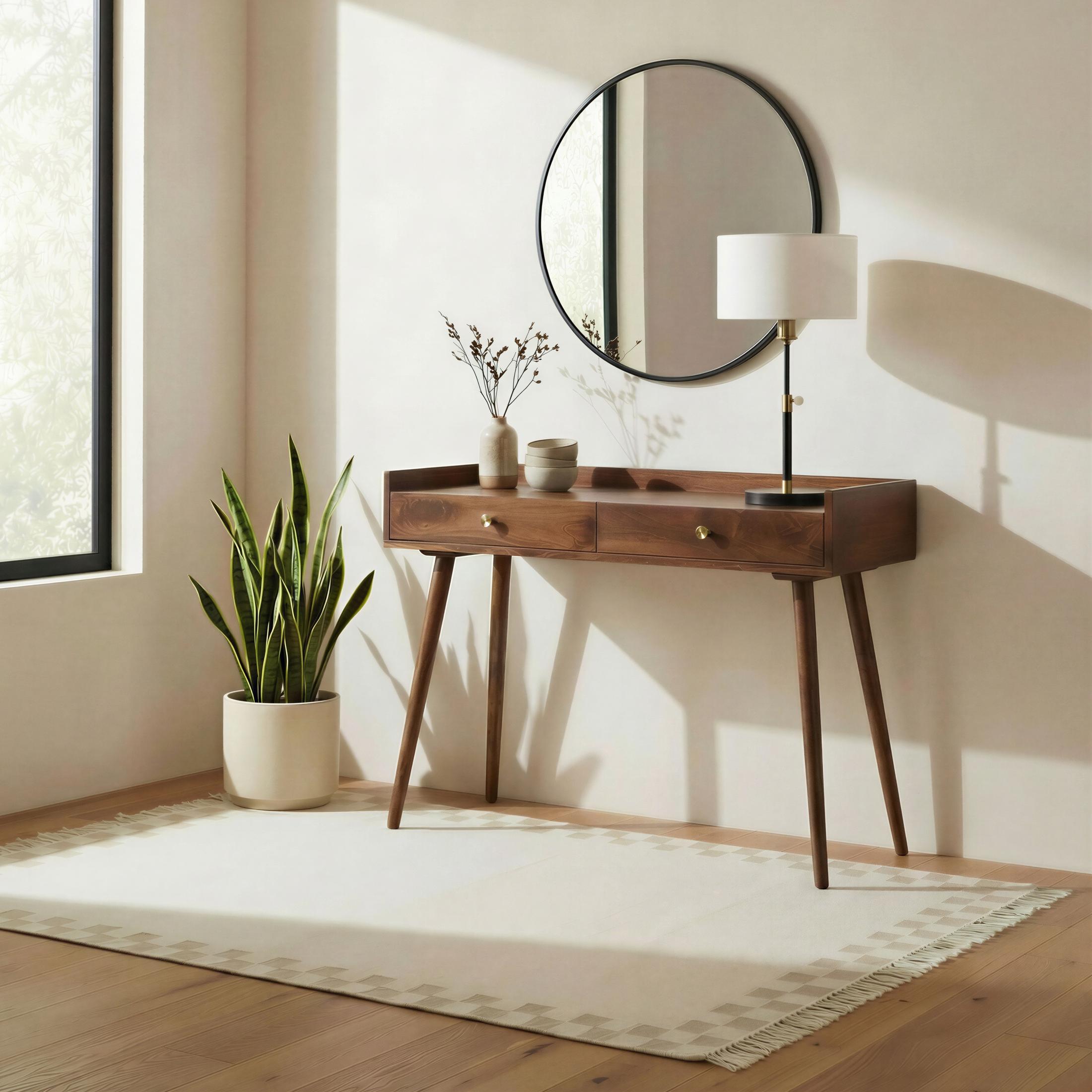 Vinson Rectangle Walnut Wood 2 Drawer Console Table — image 2