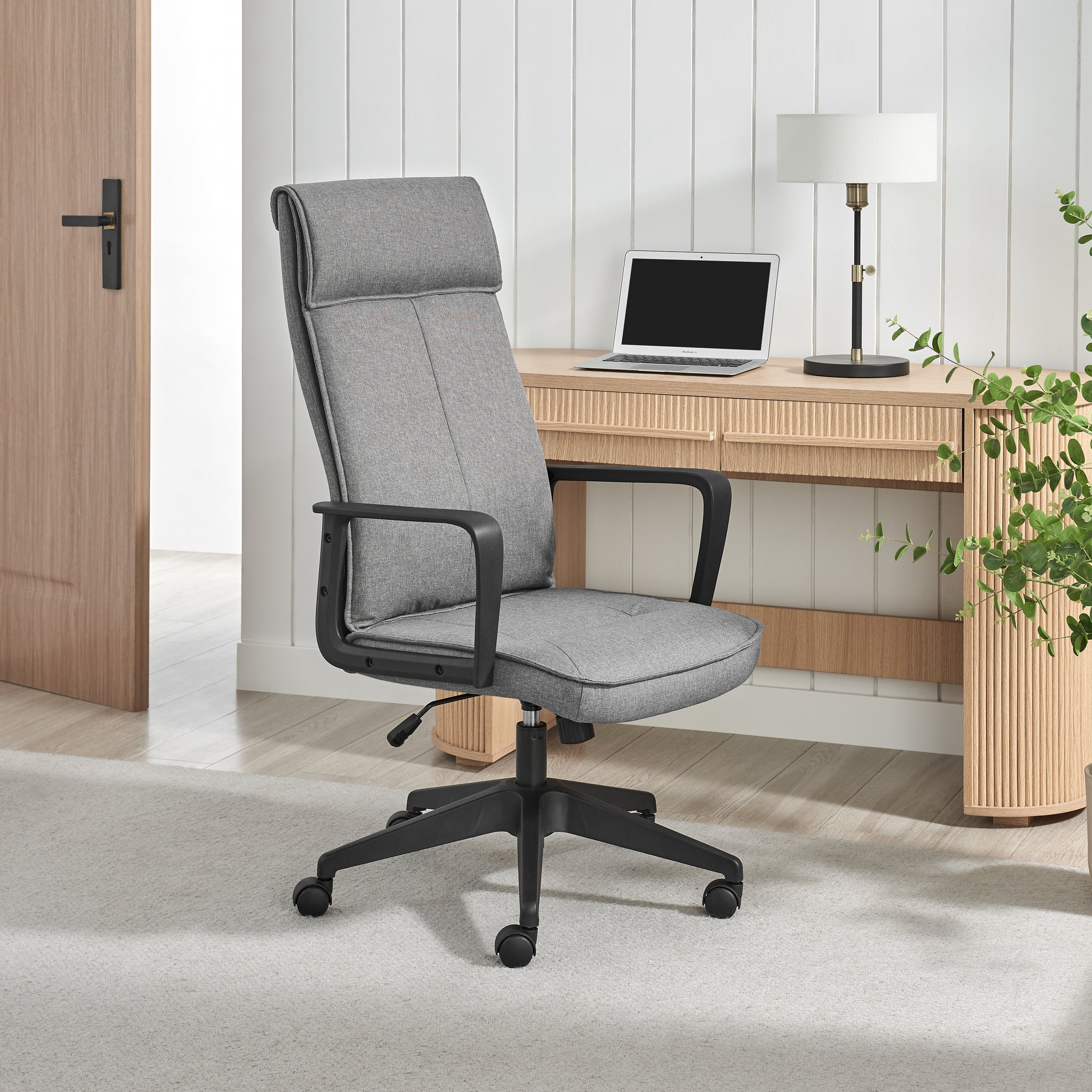 Vesper Dark Grey Linen Fabric Swivel Office Chair — image 1
