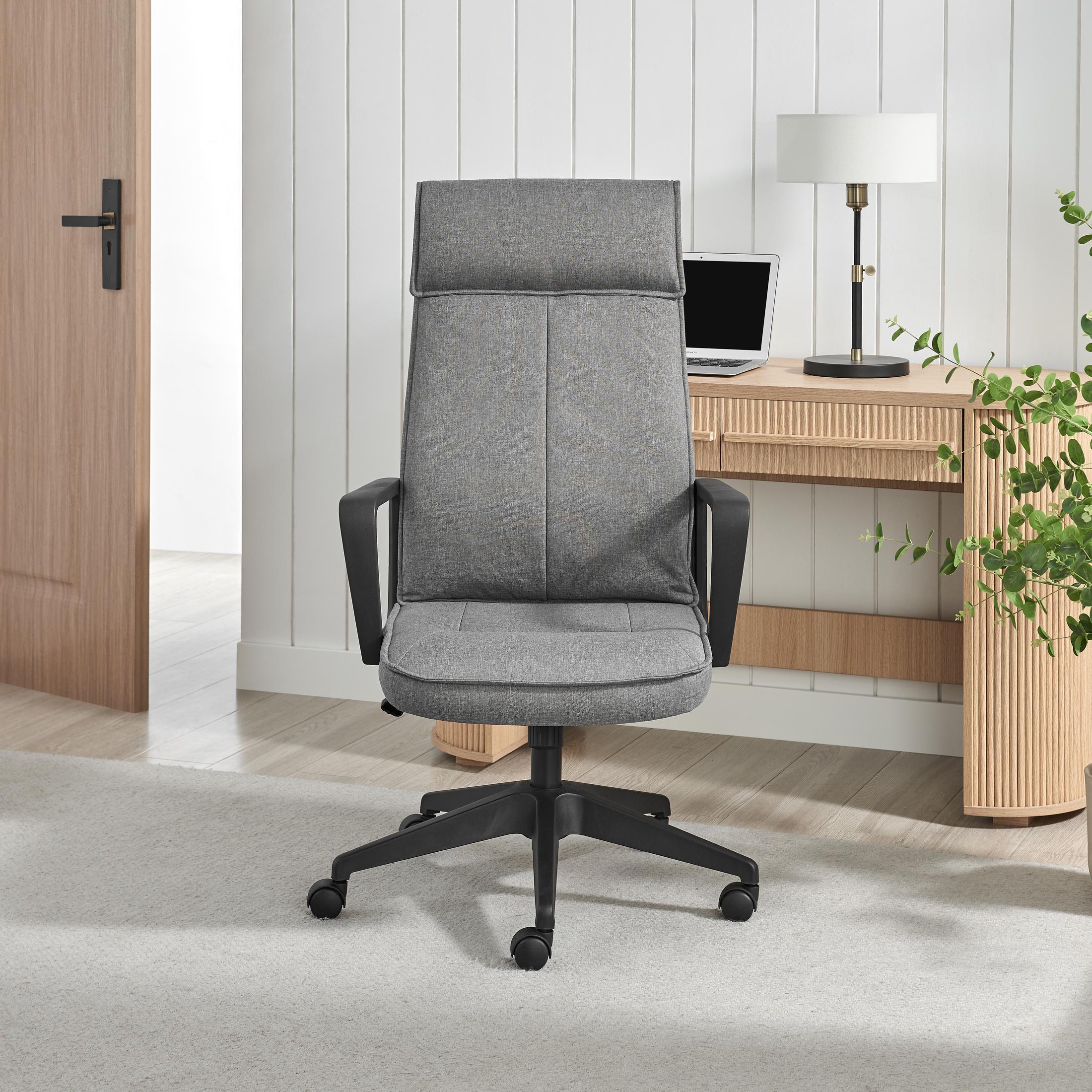 Vesper Dark Grey Linen Fabric Swivel Office Chair — image 2