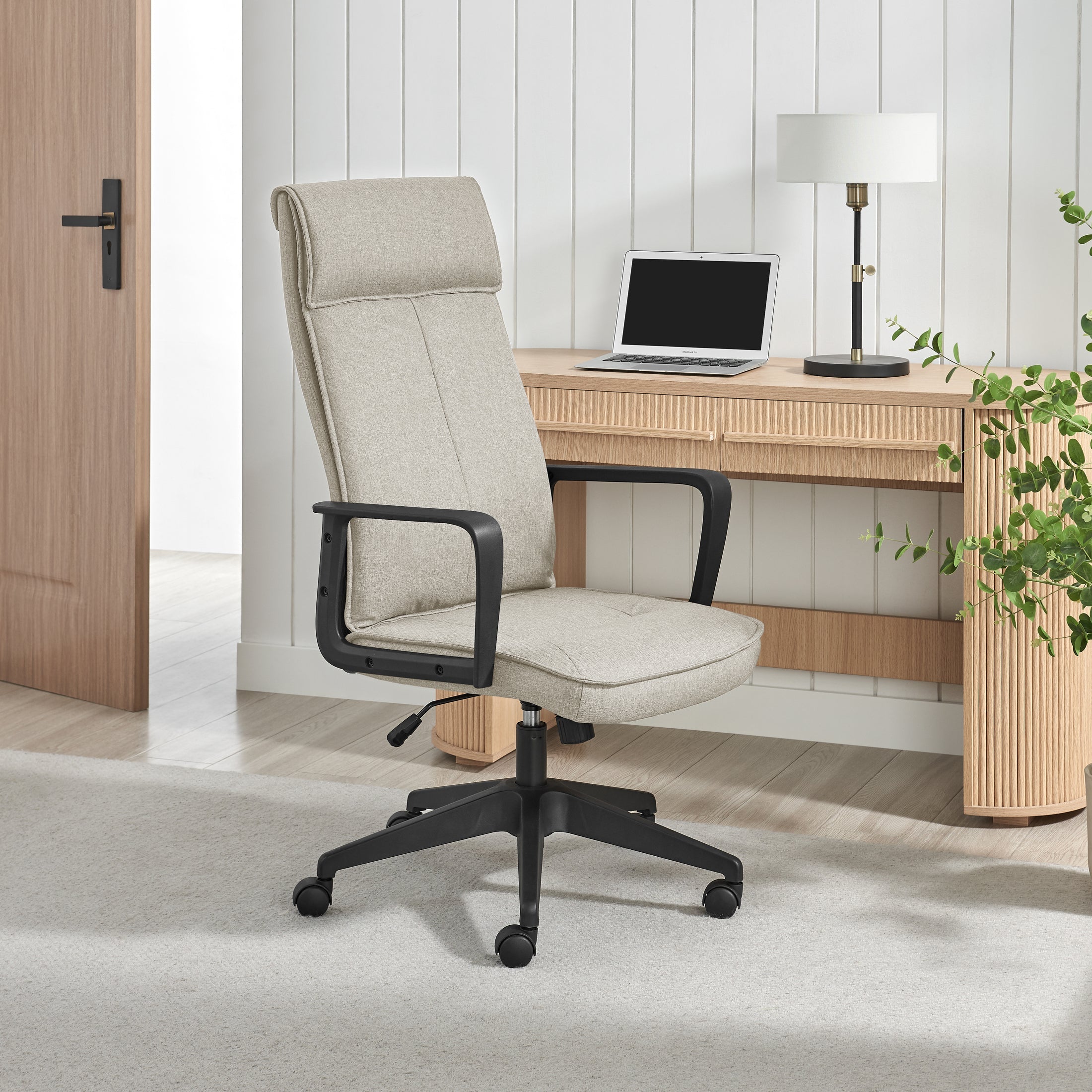 Vesper Light Grey Linen Fabric Swivel Office Chair — image 1