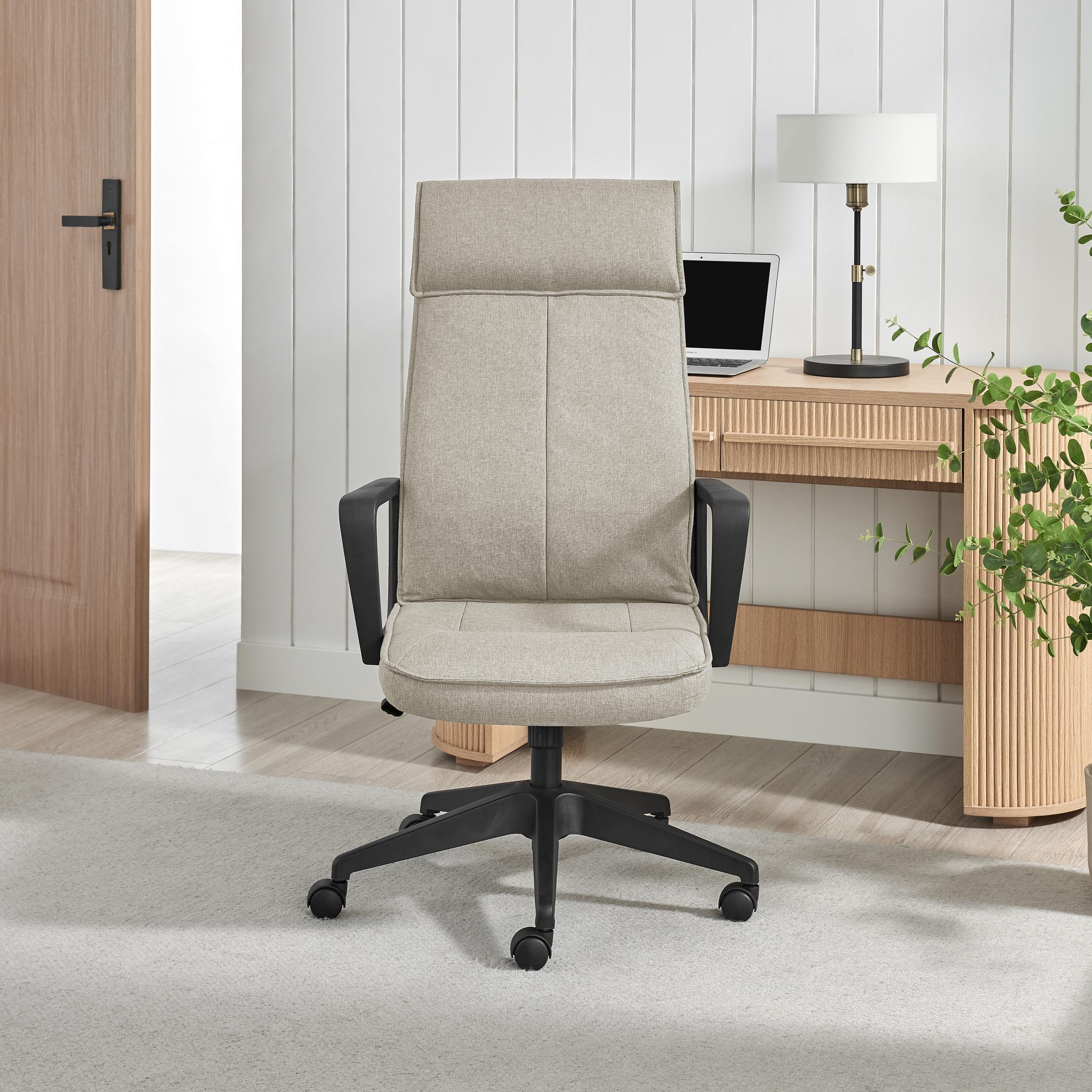 Vesper Light Grey Linen Fabric Swivel Office Chair — image 2